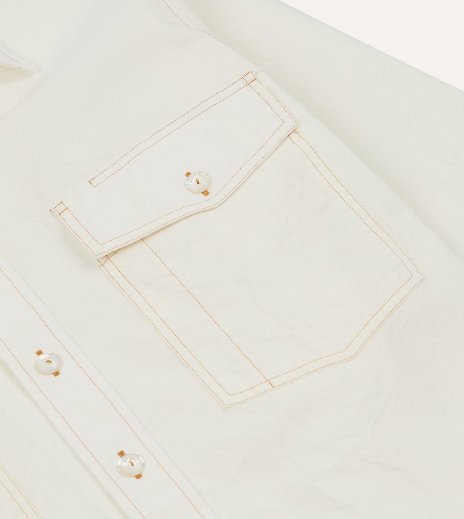 White Cotton-Linen Two-Pocket Work Shirt