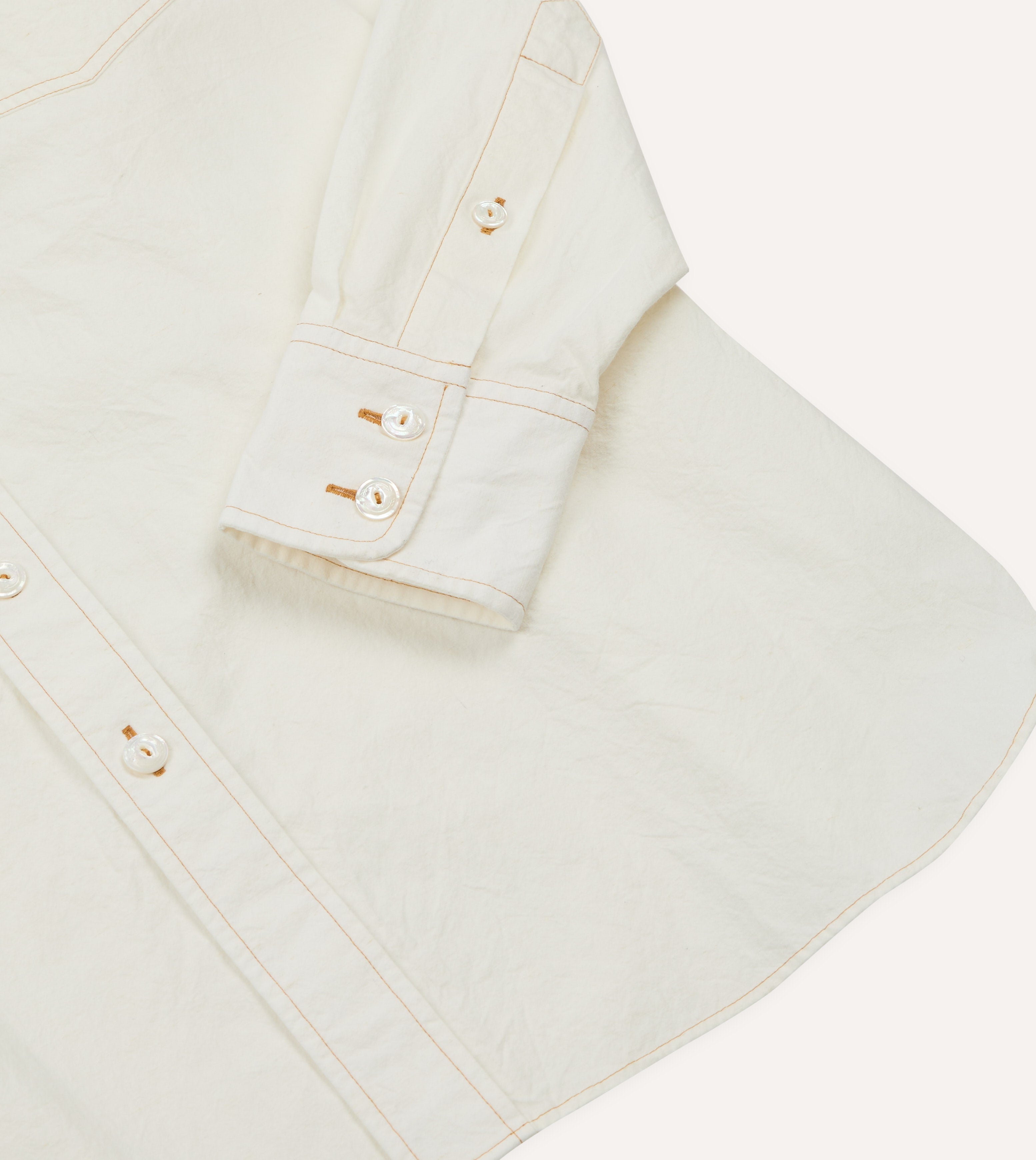 White Cotton-Linen Two-Pocket Work Shirt – Drakes US