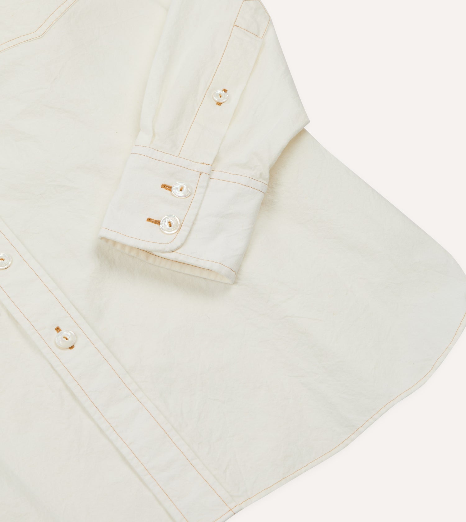 White Cotton-Linen Two-Pocket Work Shirt