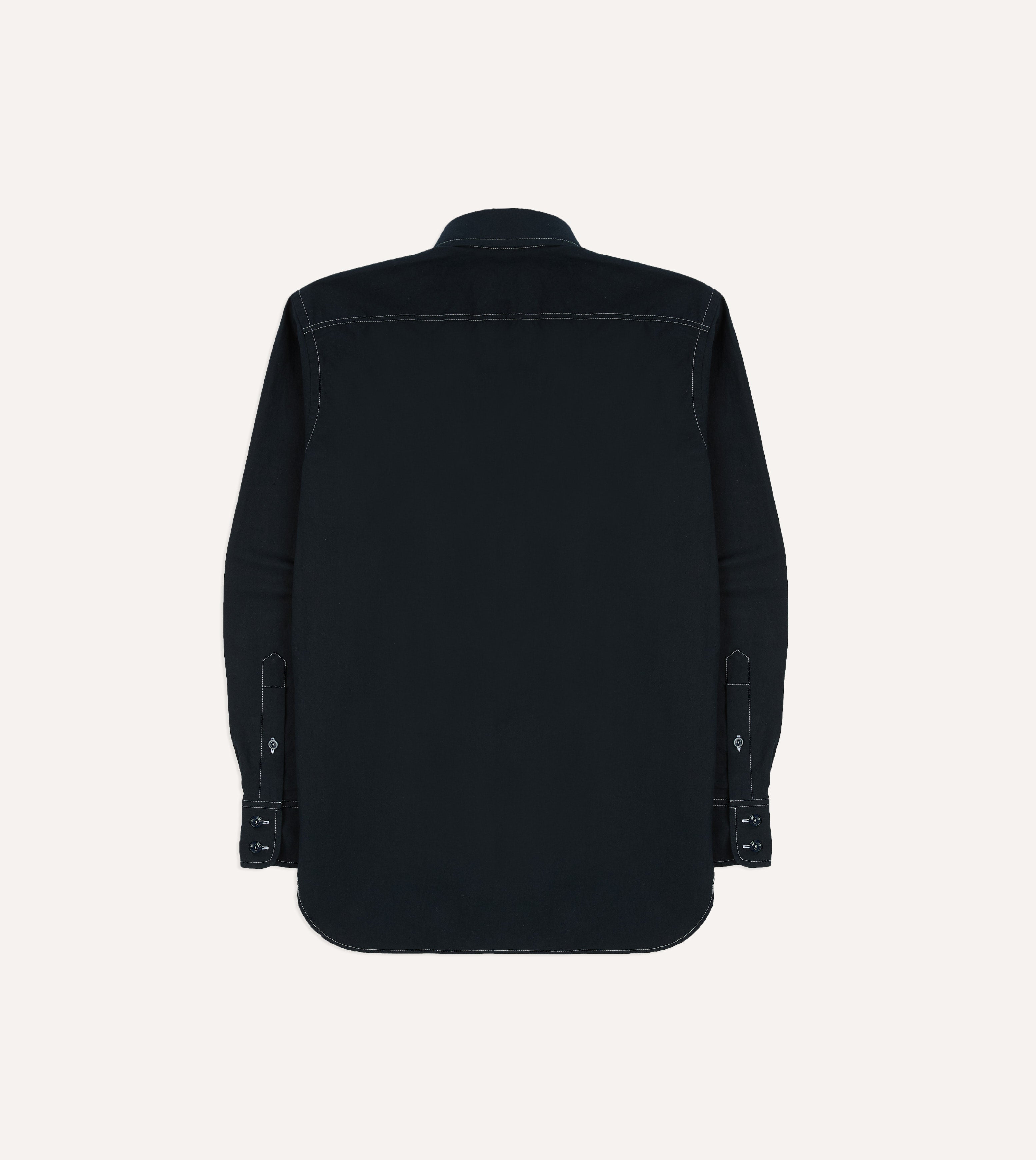 Navy Contrast Stitch Cotton-Linen Two-Pocket Work Shirt – Drakes US