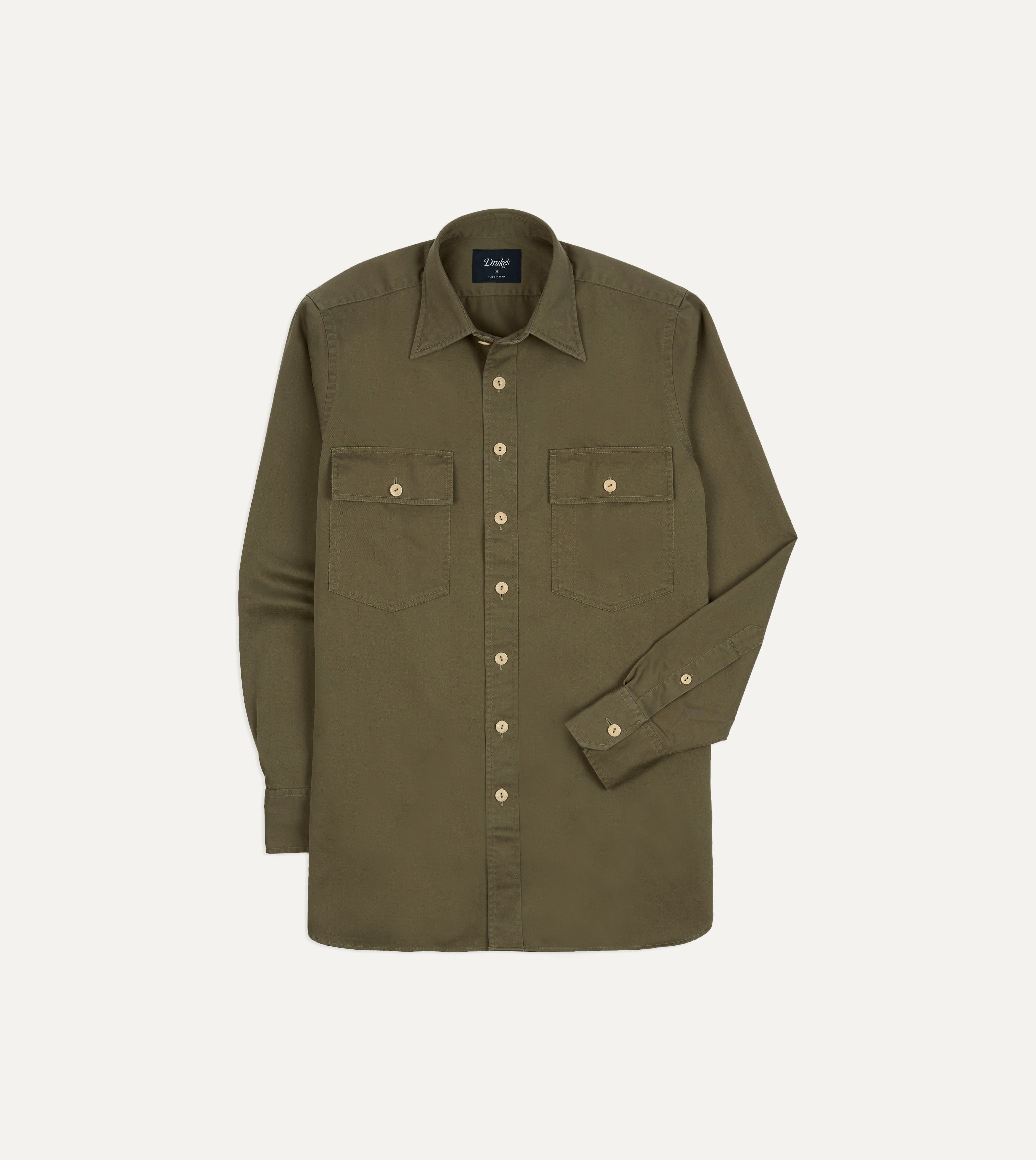 Green Cotton Long Point Collar Work Shirt