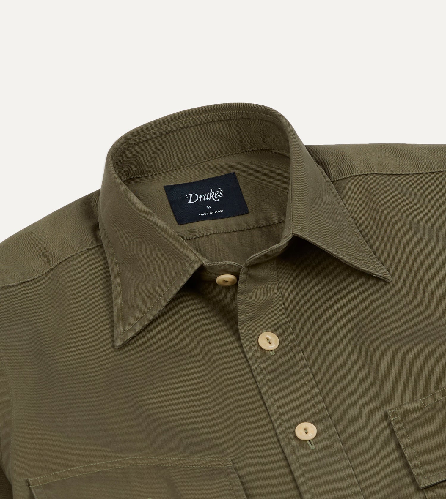Green Cotton Long Point Collar Work Shirt