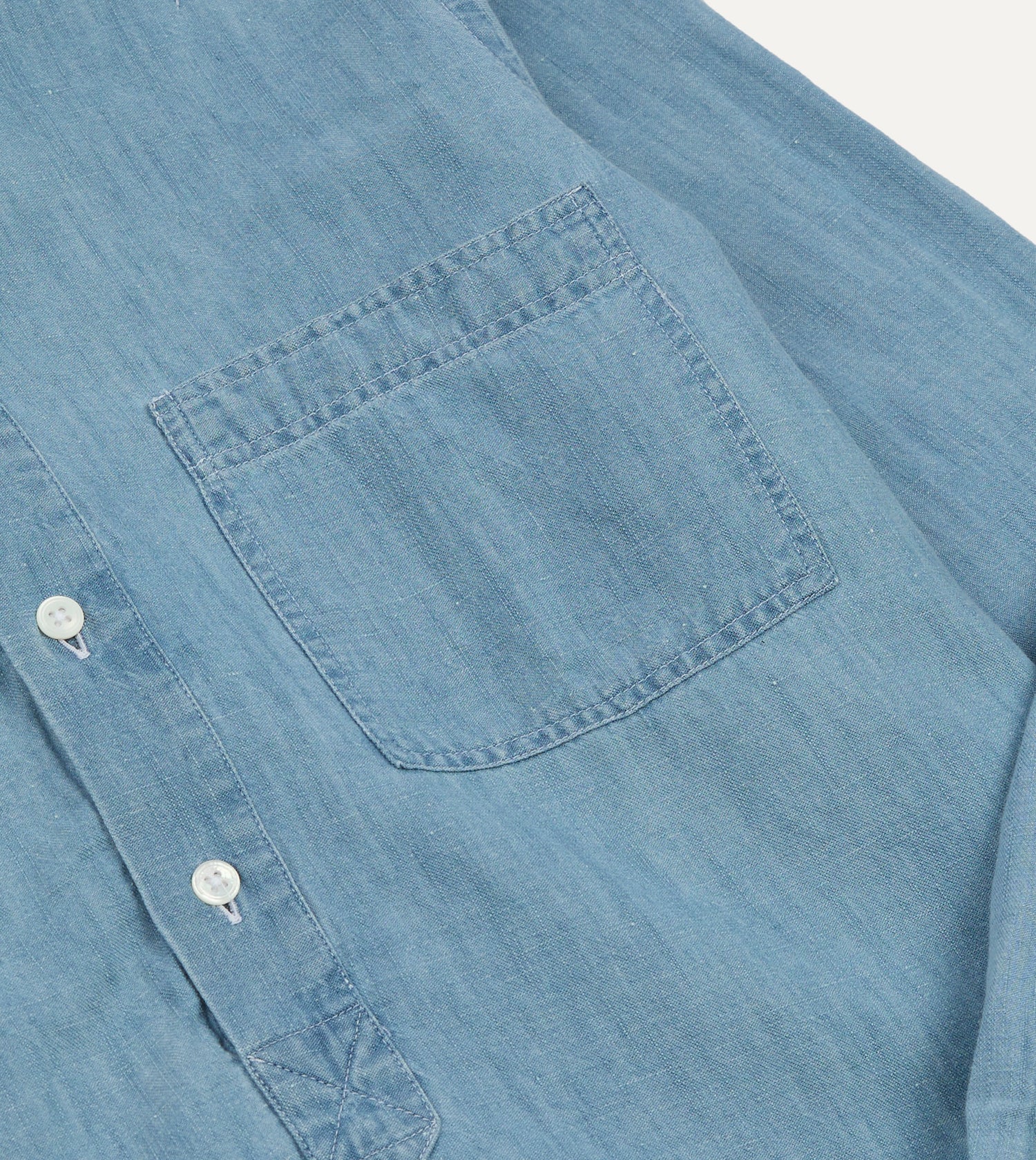 Stone Wash Cotton Chambray Button-Down Collar Popover Shirt