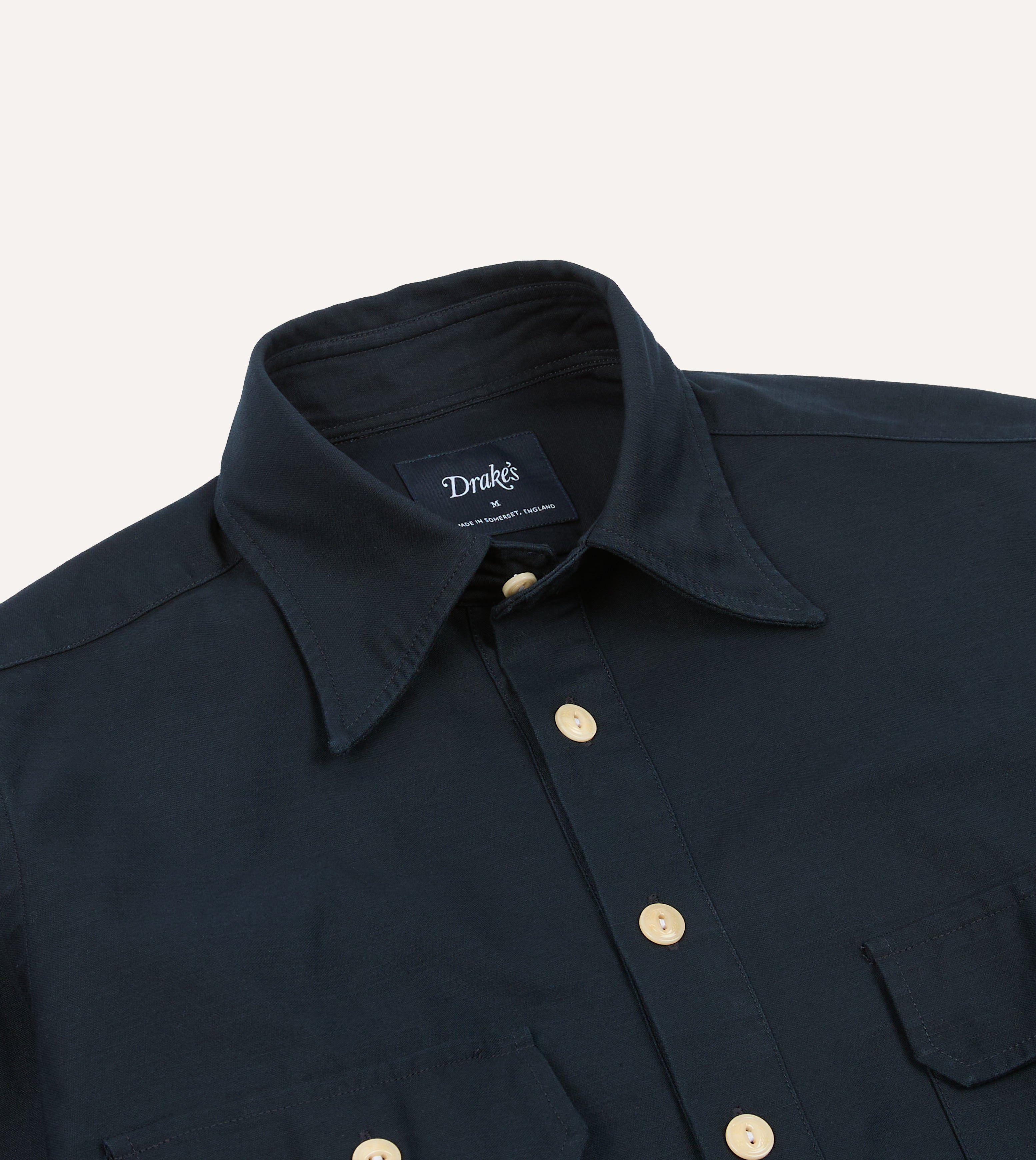 Navy Satin Cotton Popover Work Shirt – Drakes US
