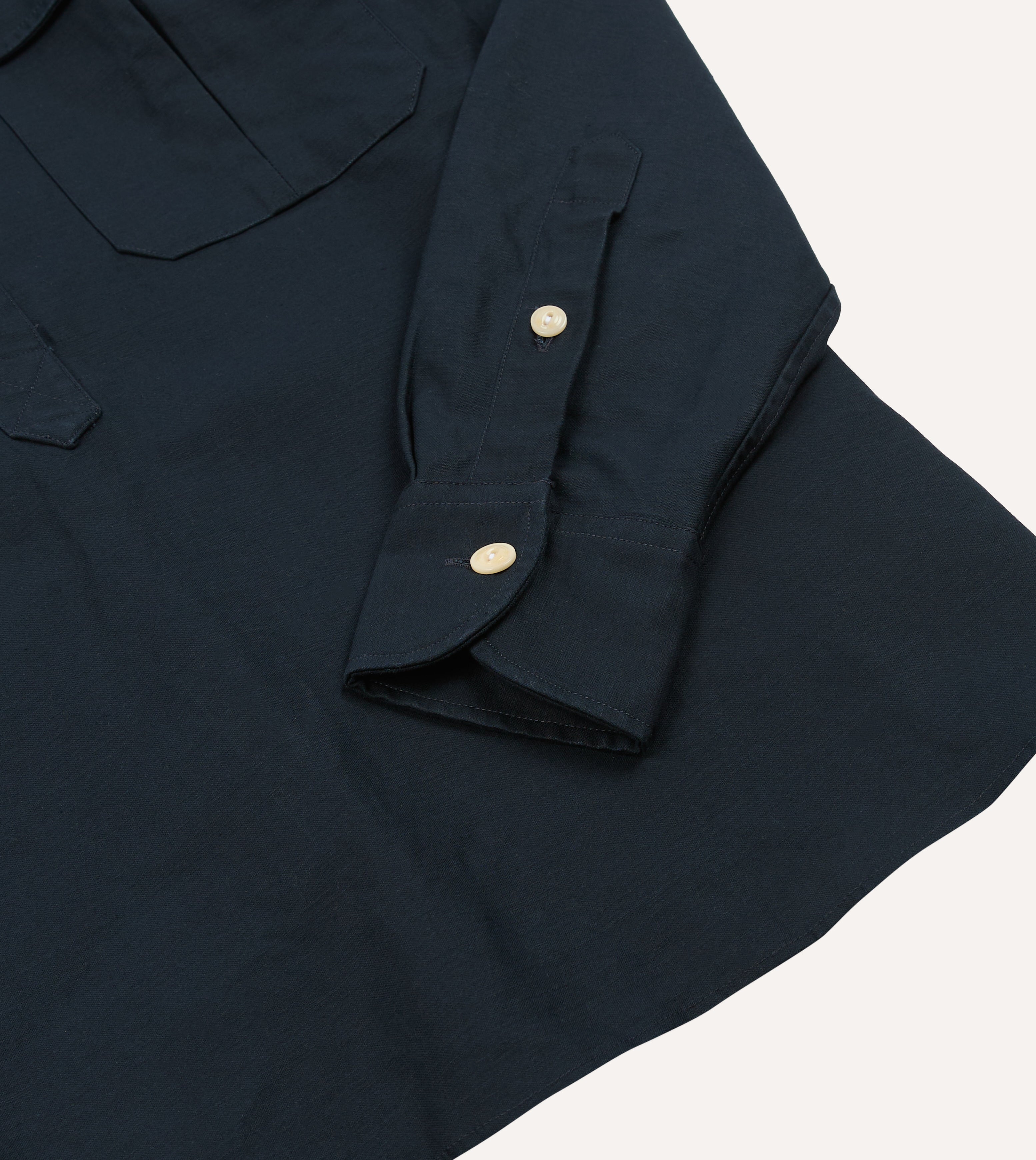 Navy Satin Cotton Popover Work Shirt – Drakes US