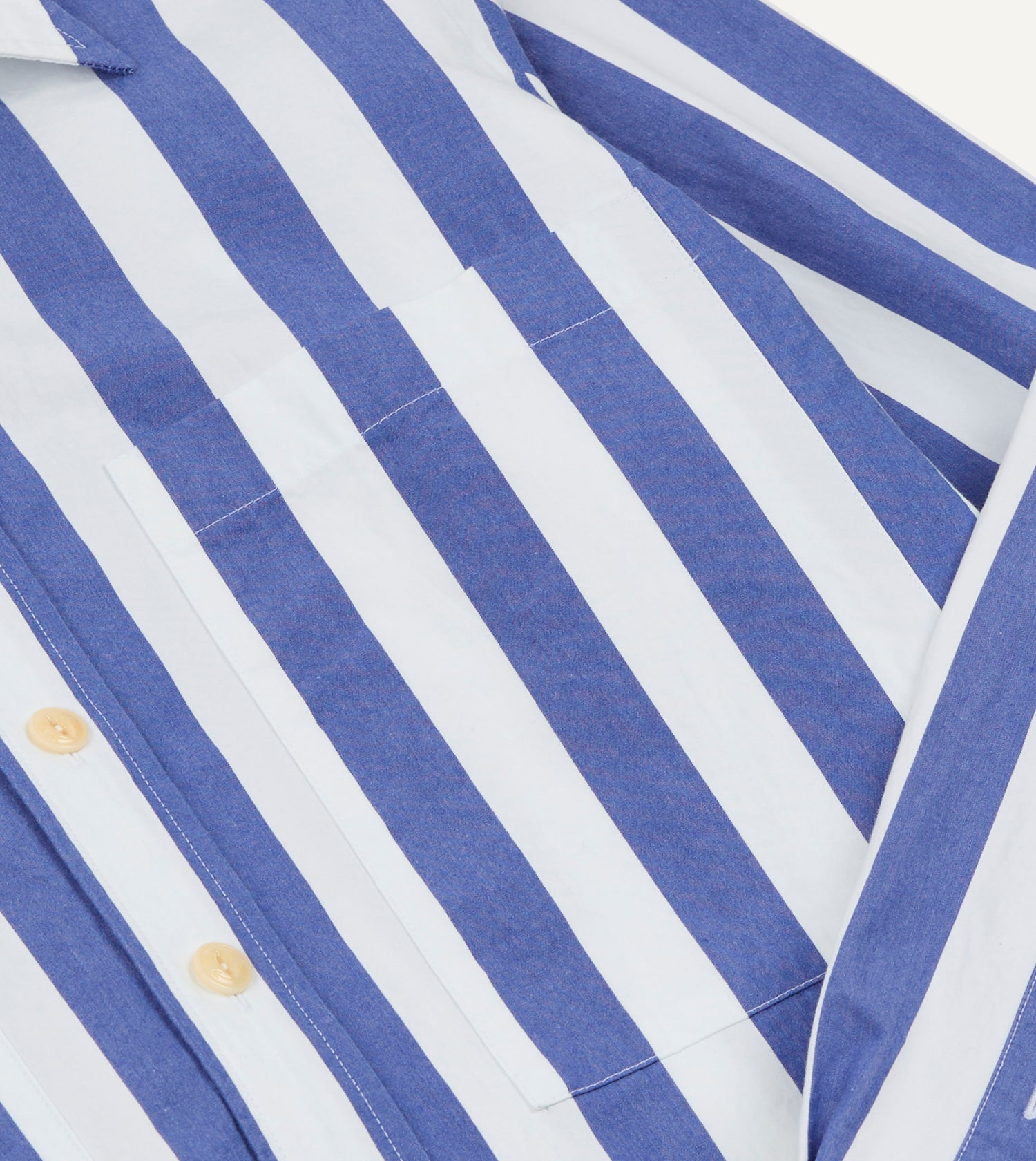 Blue and White Awning Stripe Cotton Long Point Collar Shirt