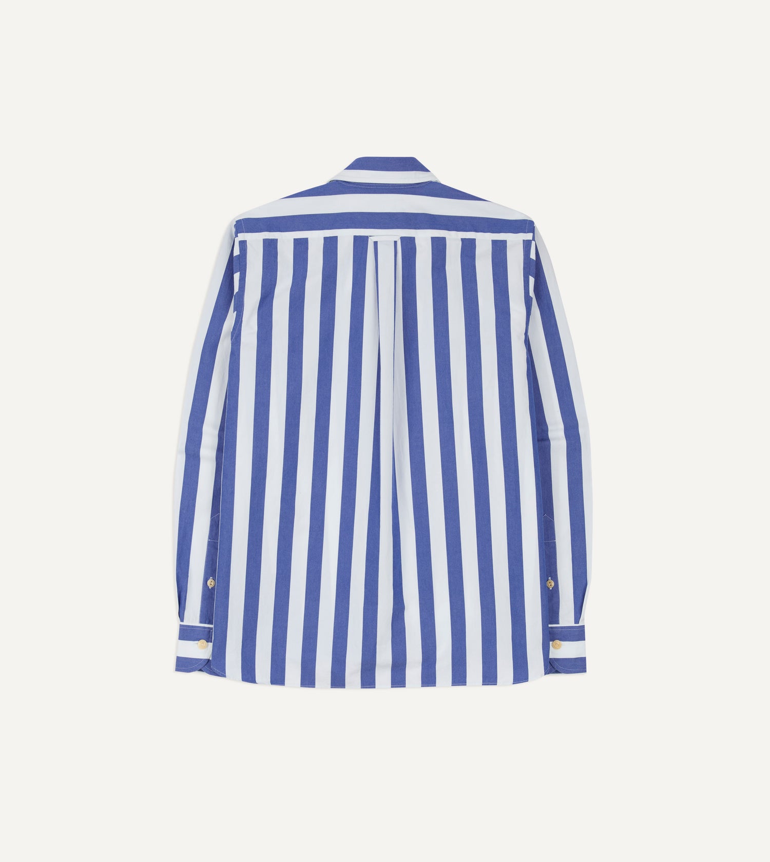Blue and White Awning Stripe Cotton Long Point Collar Shirt