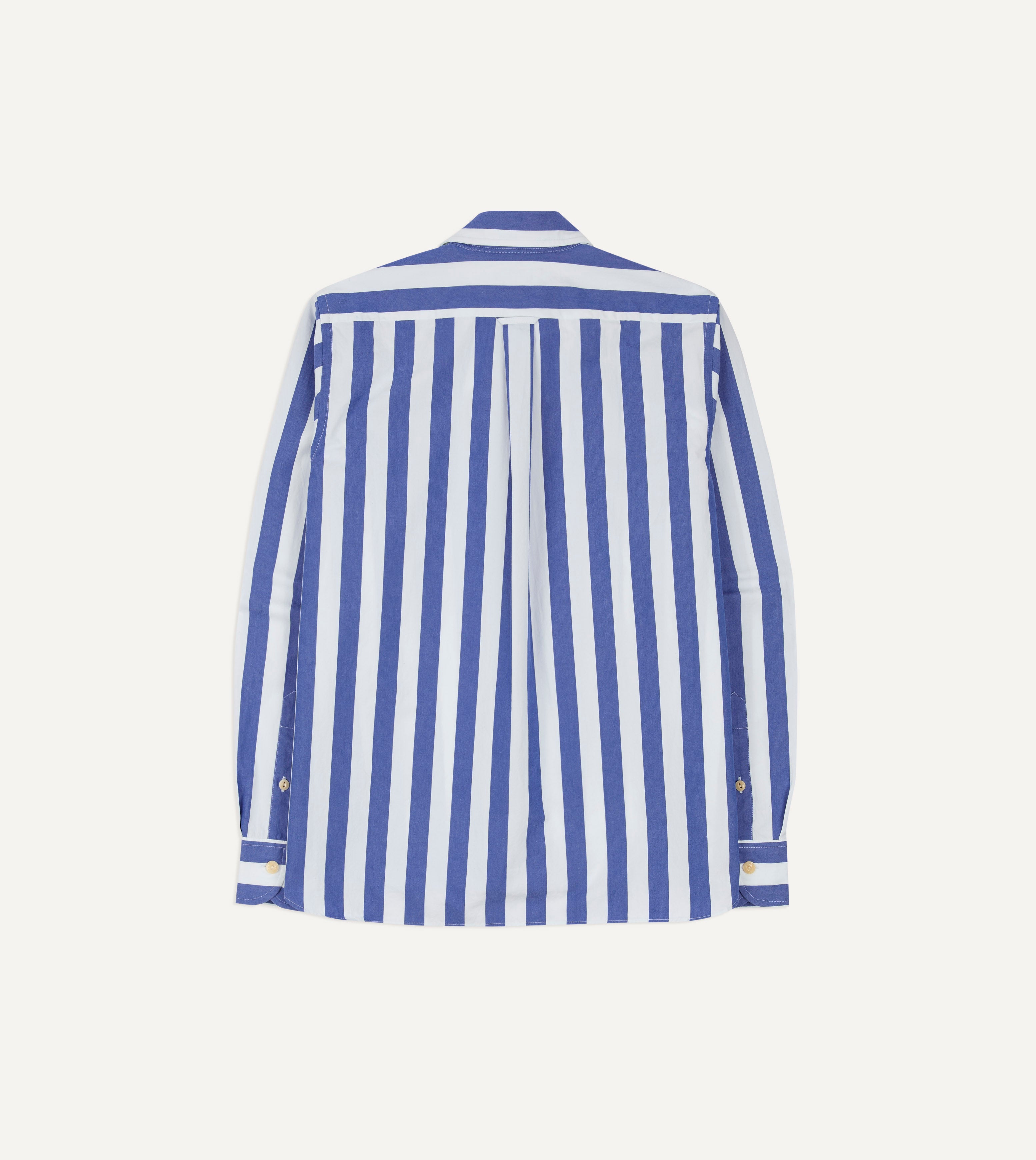 Blue and White Awning Stripe Cotton Long Point Collar Shirt