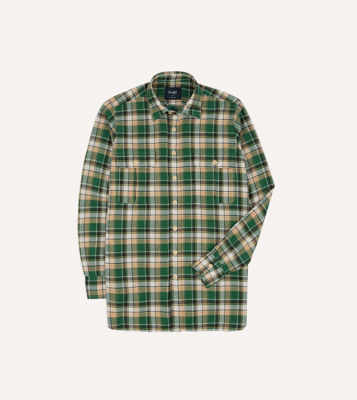 Green Check Cotton Two-Pocket Work Shirt