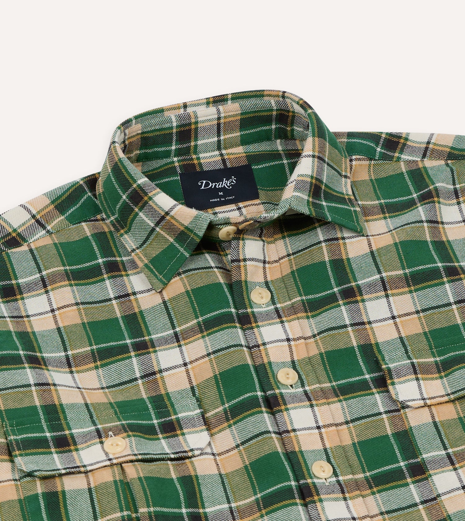 Green Check Cotton Two-Pocket Work Shirt