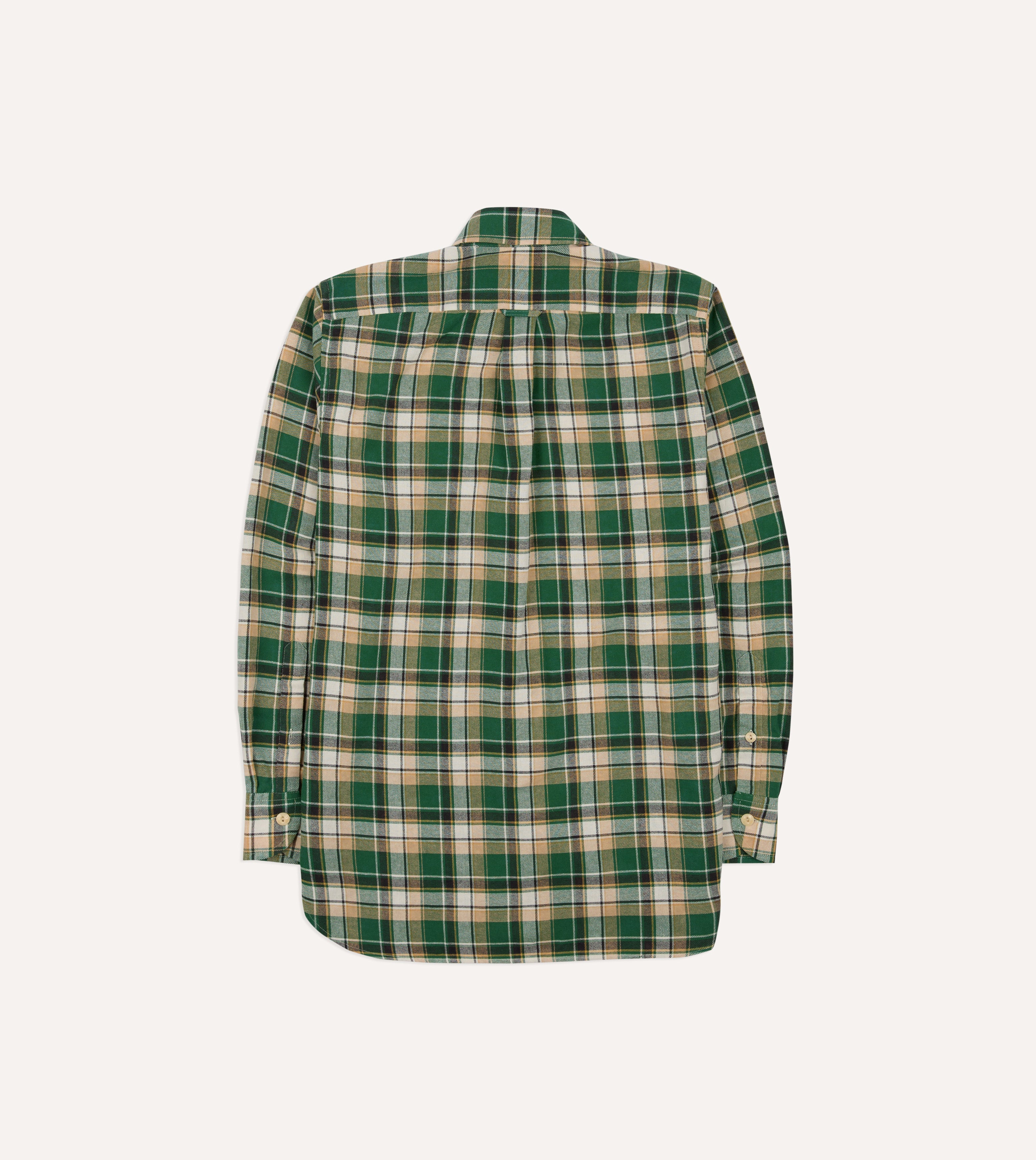 Green Check Cotton Two-Pocket Work Shirt