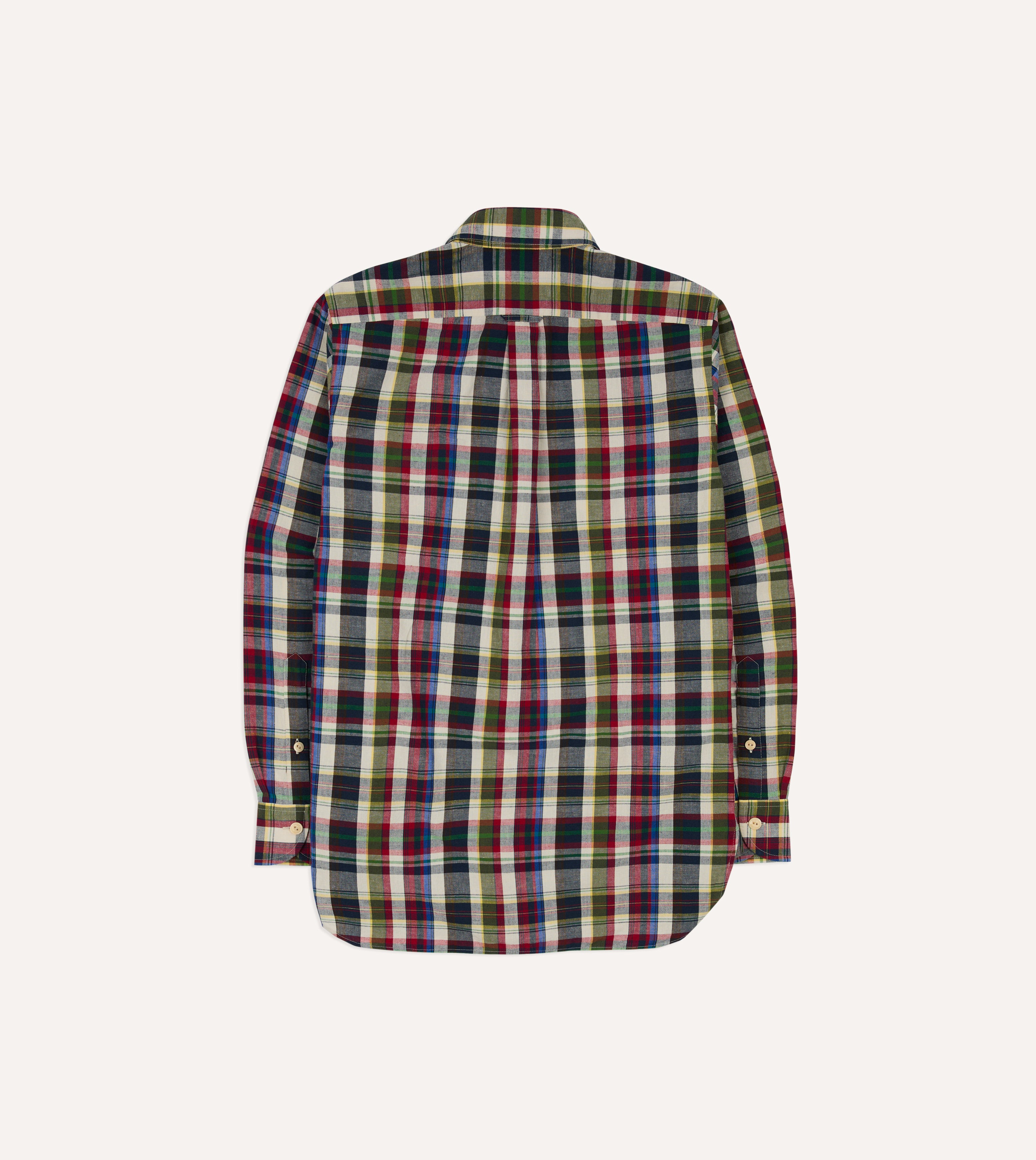 Navy and Red Check Cotton-Linen Two-Pocket Work Shirt – Drakes US