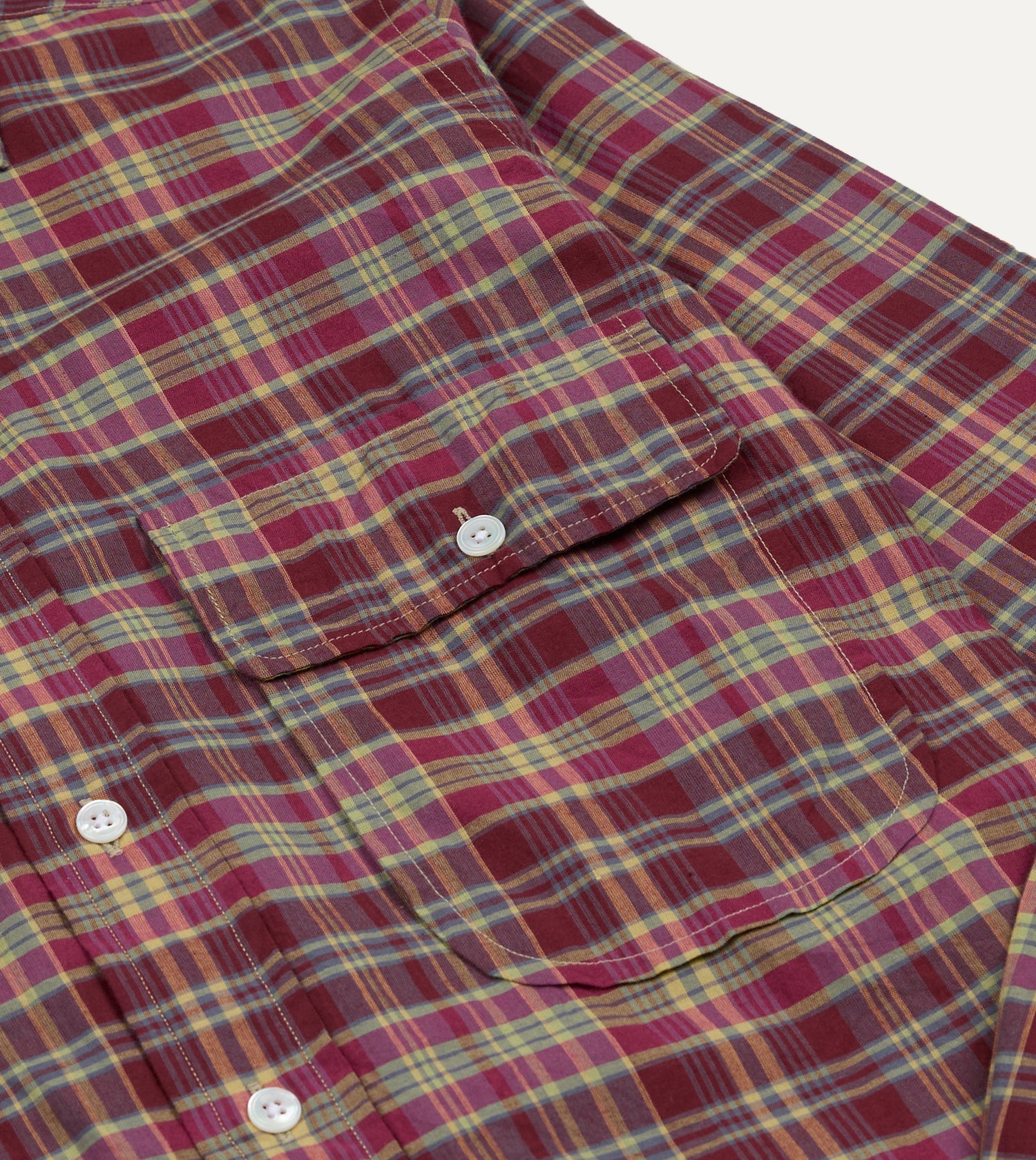 Plum Madras Check Cotton Two-Pocket Work Shirt