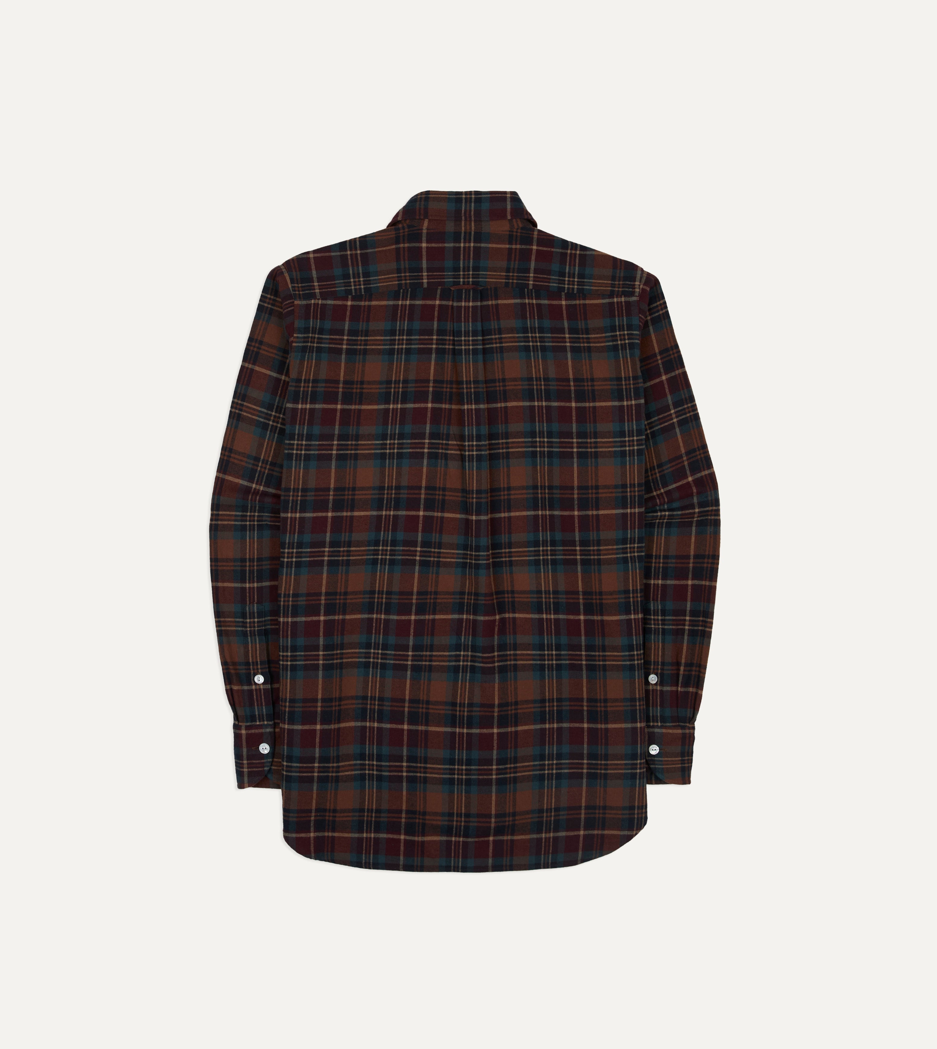 BEAMS F & Drake's Brown Check Cotton Two-Pocket Long Point Collar