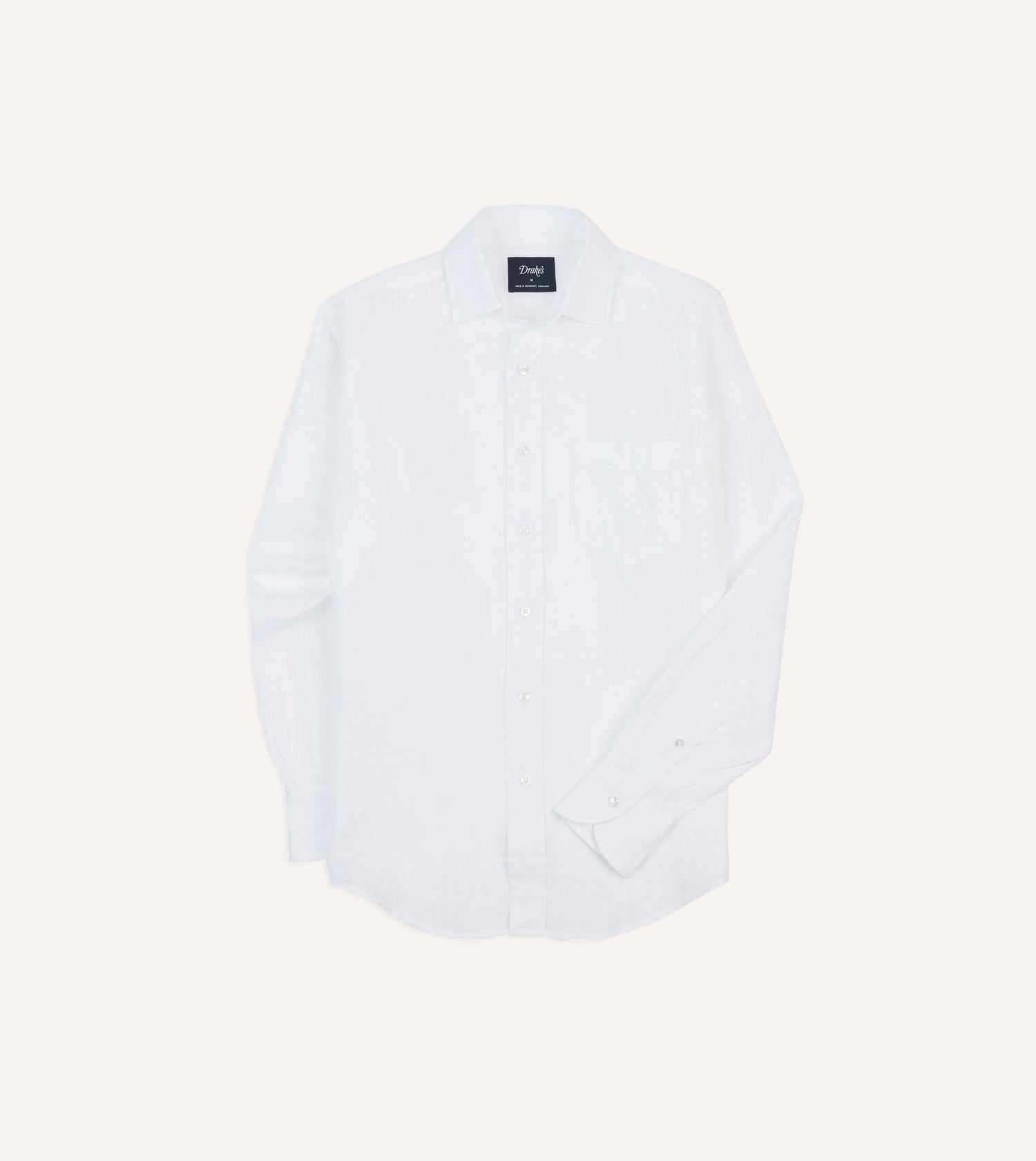 White Linen Spread Collar Shirt