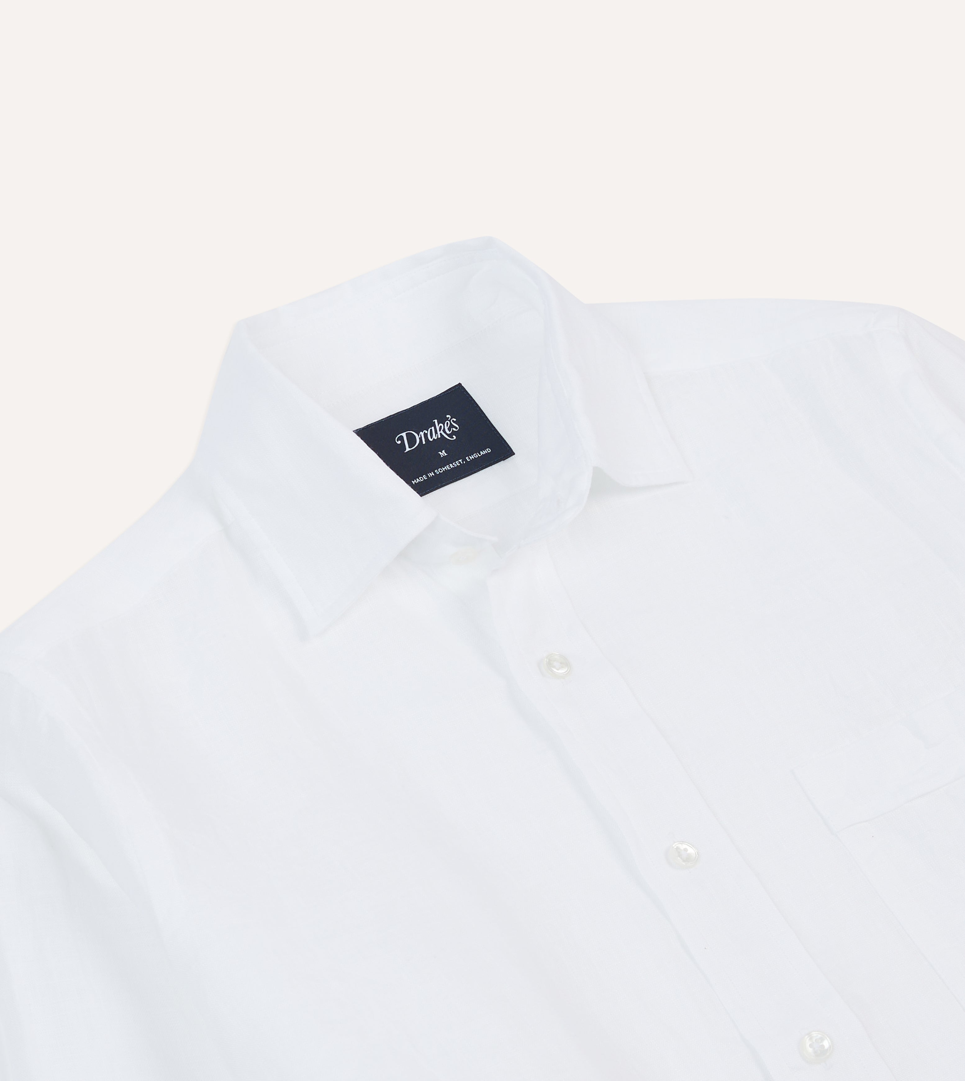 White Linen Spread Collar Shirt – Drakes US