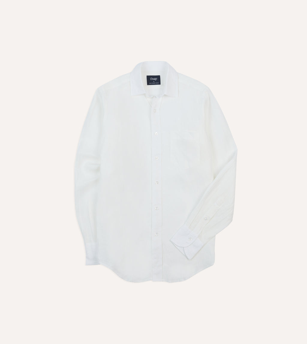Ecru Linen Spread Collar Shirt – Drakes US