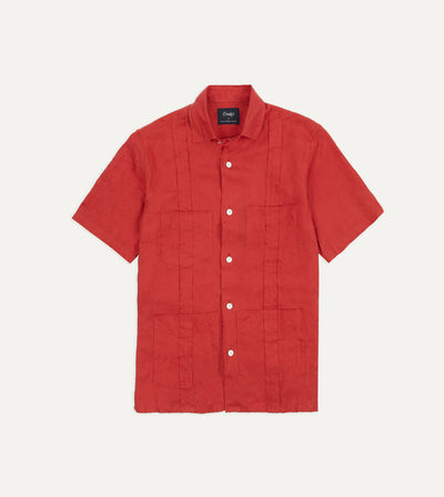 Red Linen Short Sleeve Cuban Shirt – Drakes US