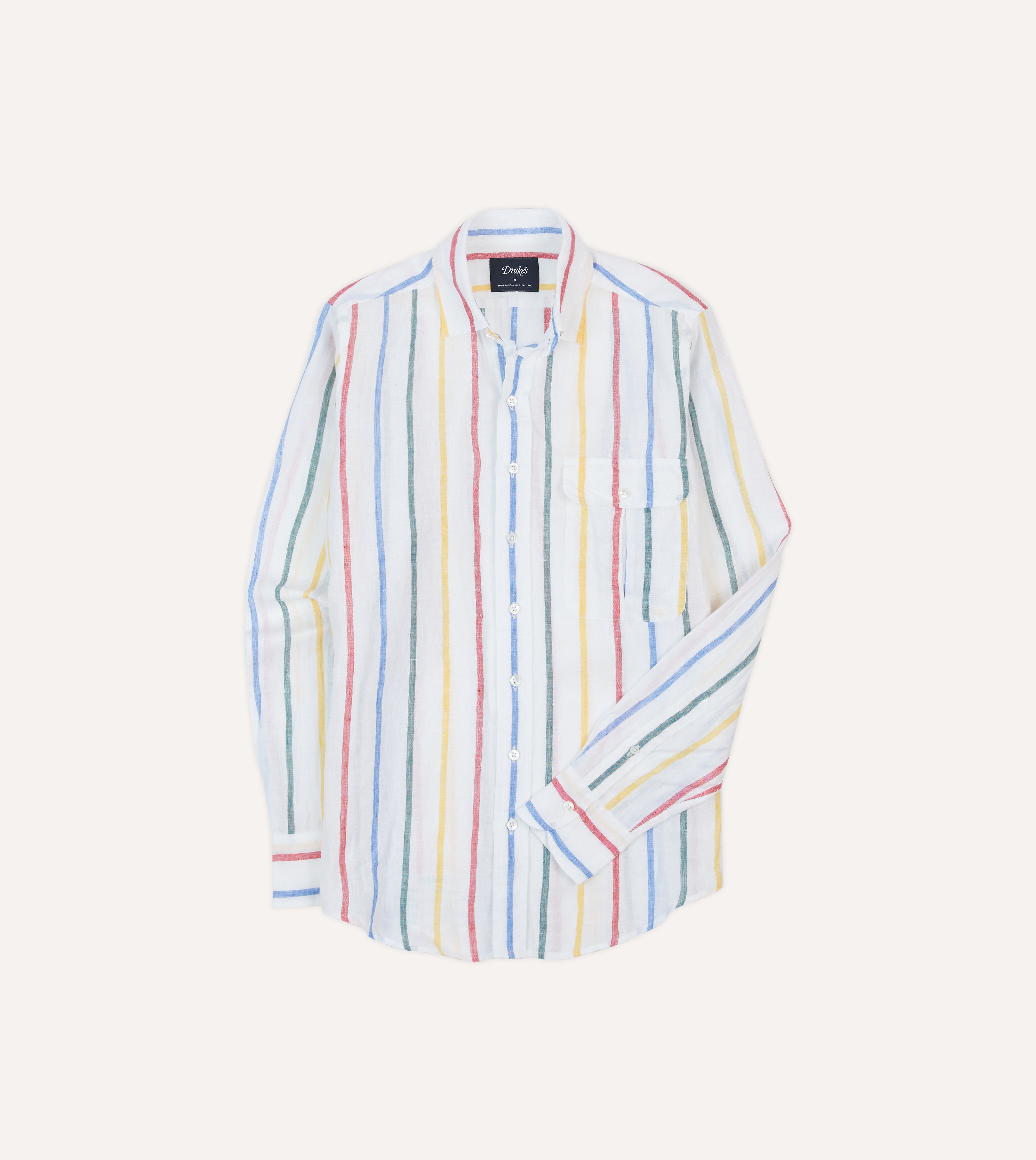 Primary Stripe Linen Spread Collar Shirt – Drakes US