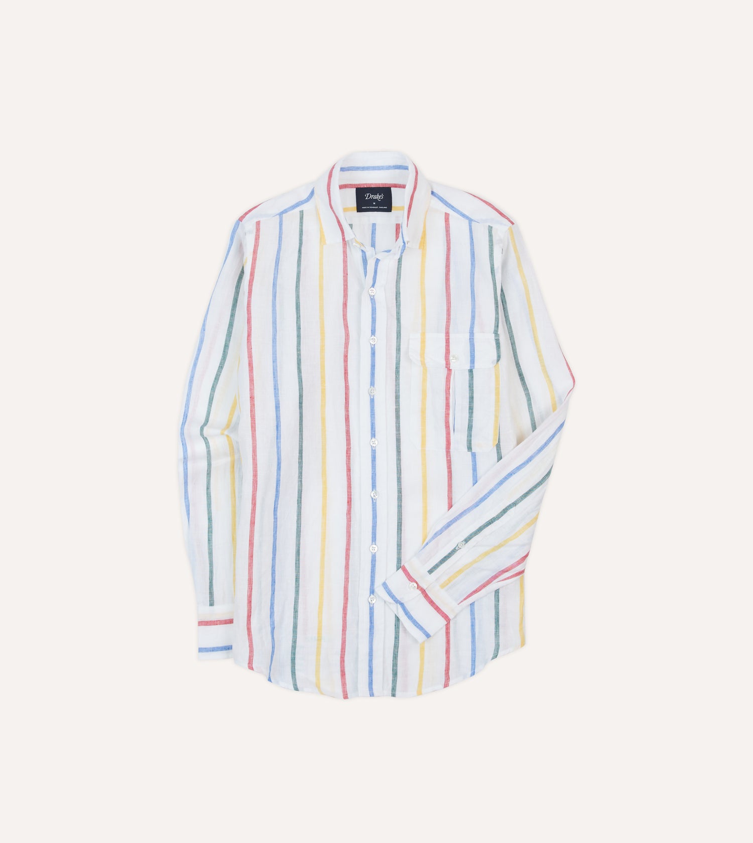 Primary Stripe Linen Spread Collar Shirt