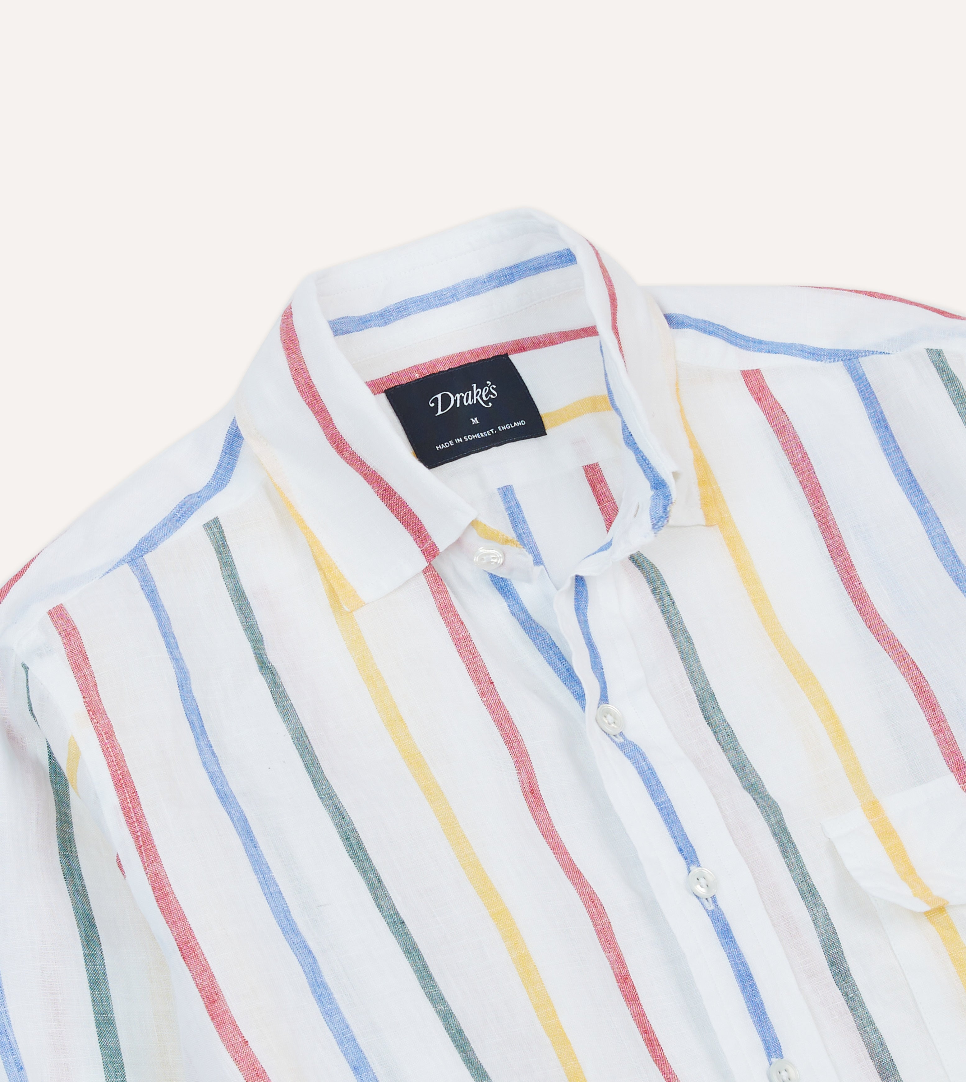 Primary Stripe Linen Spread Collar Shirt – Drakes US