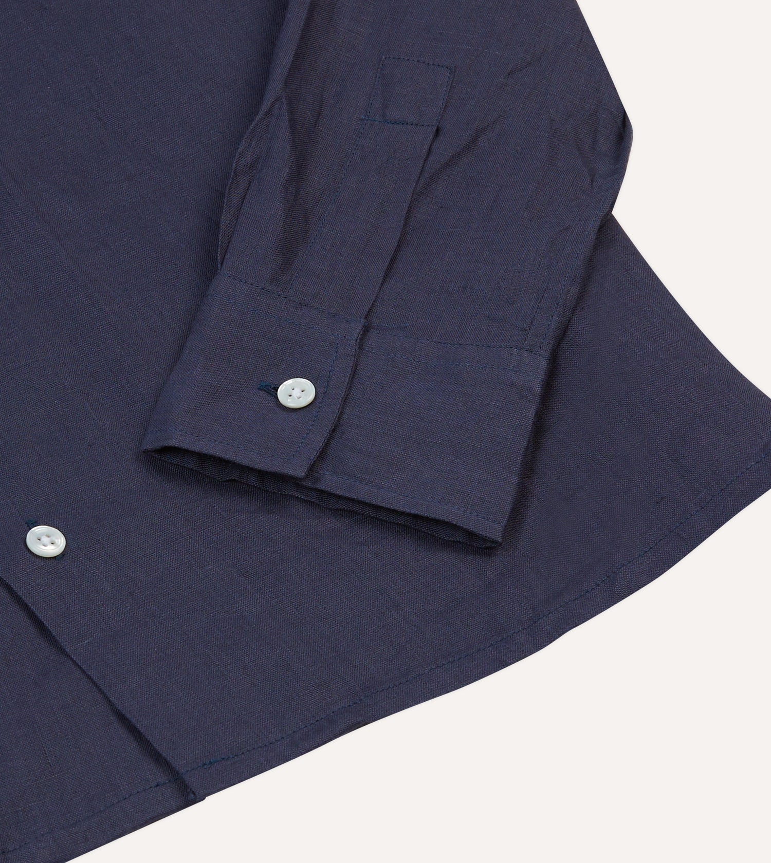 Navy Linen Camp Collar Long Sleeve Shirt – Drakes US