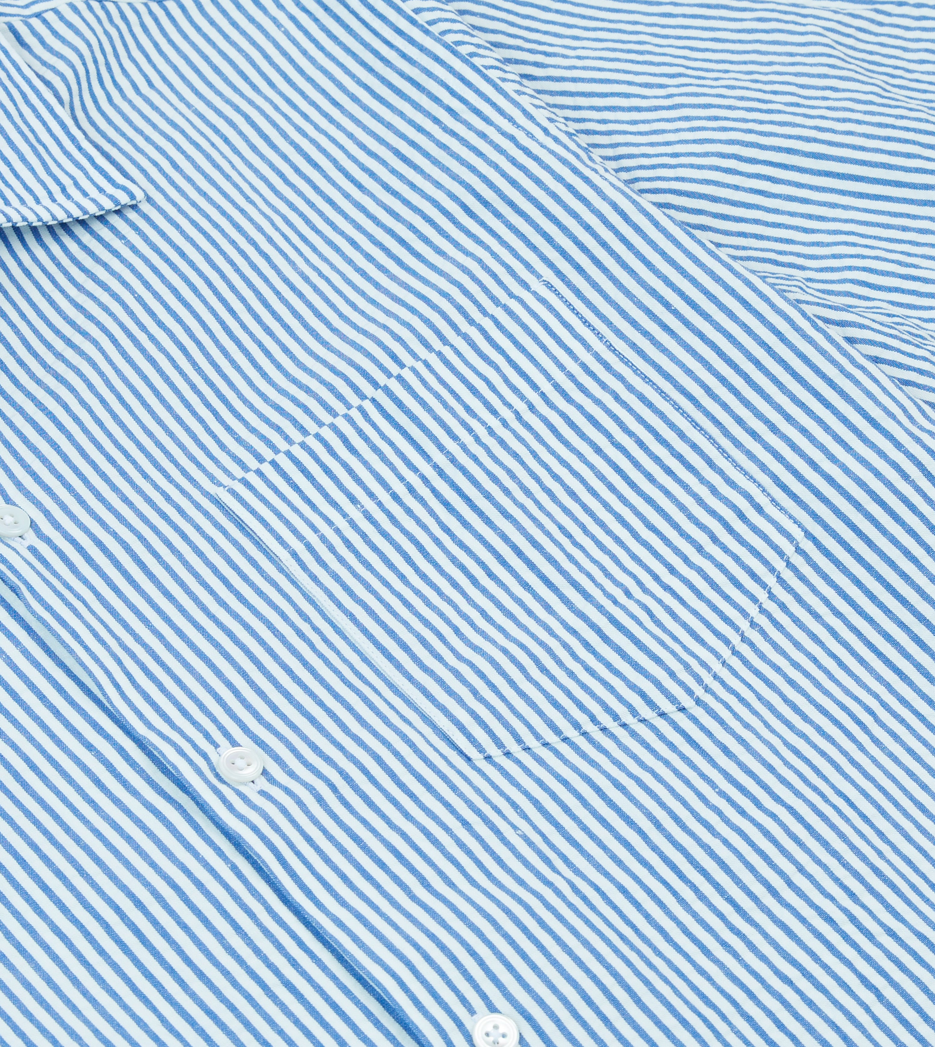 Blue and White Stripe Cotton-Linen Seersucker Camp Collar Short Sleeve –  Drakes US