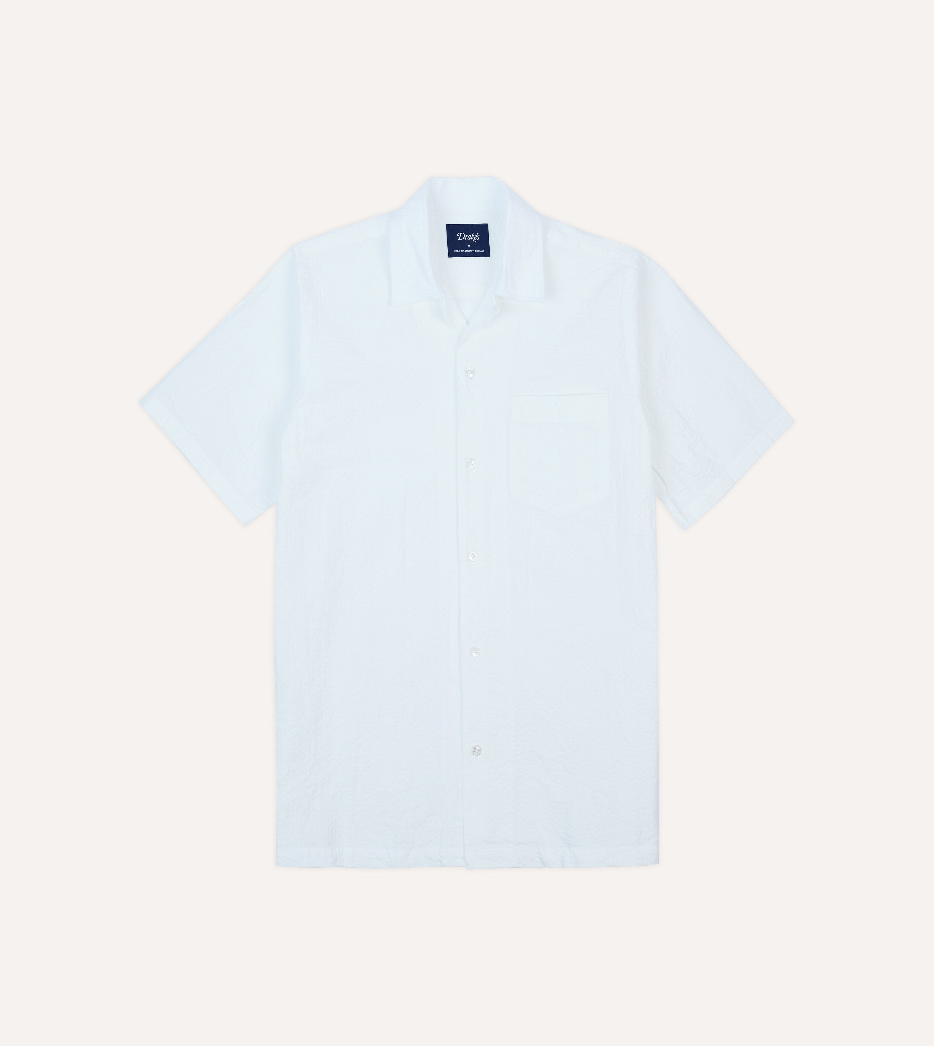 camp collar shirt White Seersucker Camp Collar Short Sleeve Shirt M