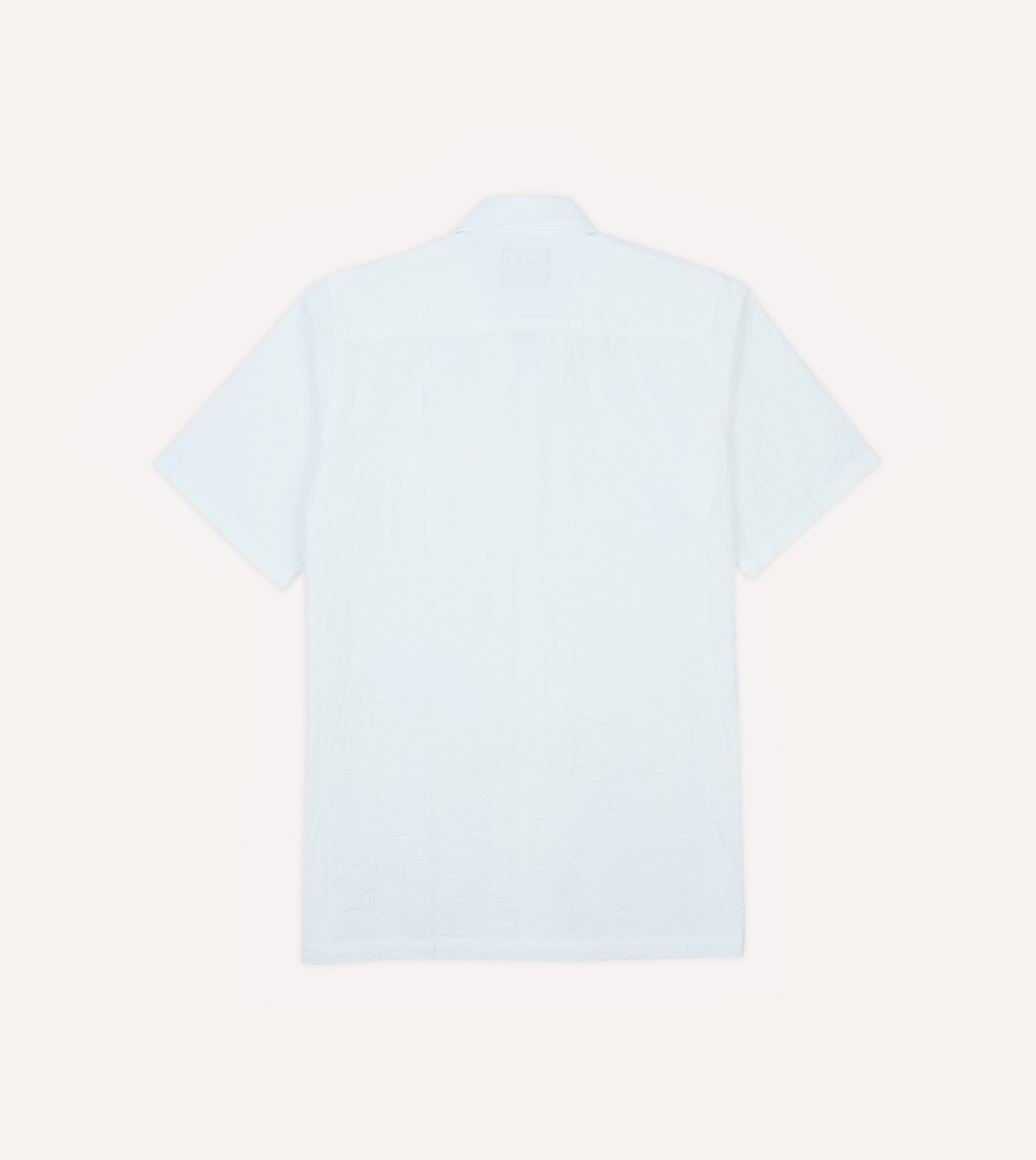 White Cotton-Linen Seersucker Camp Collar Short Sleeve Shirt