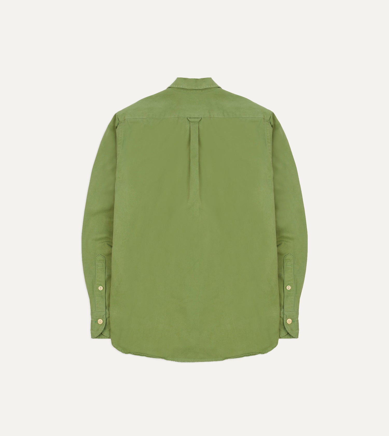 Green Brushed Cotton Twill Camp Collar Long Sleeve Shirt