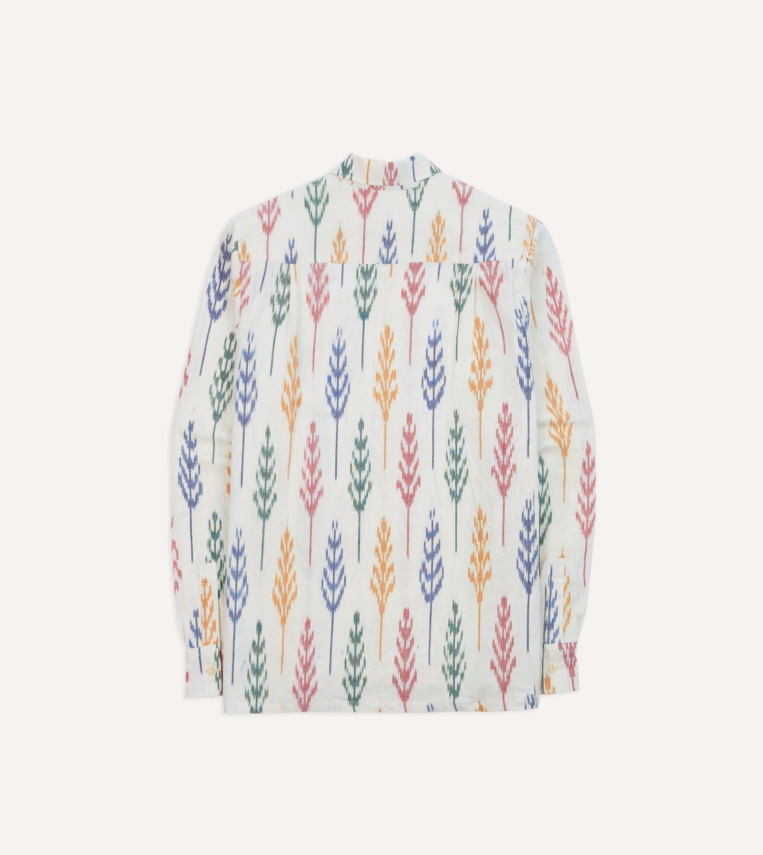 Ikat Print Brushed Cotton Camp Collar Long Sleeve Shirt