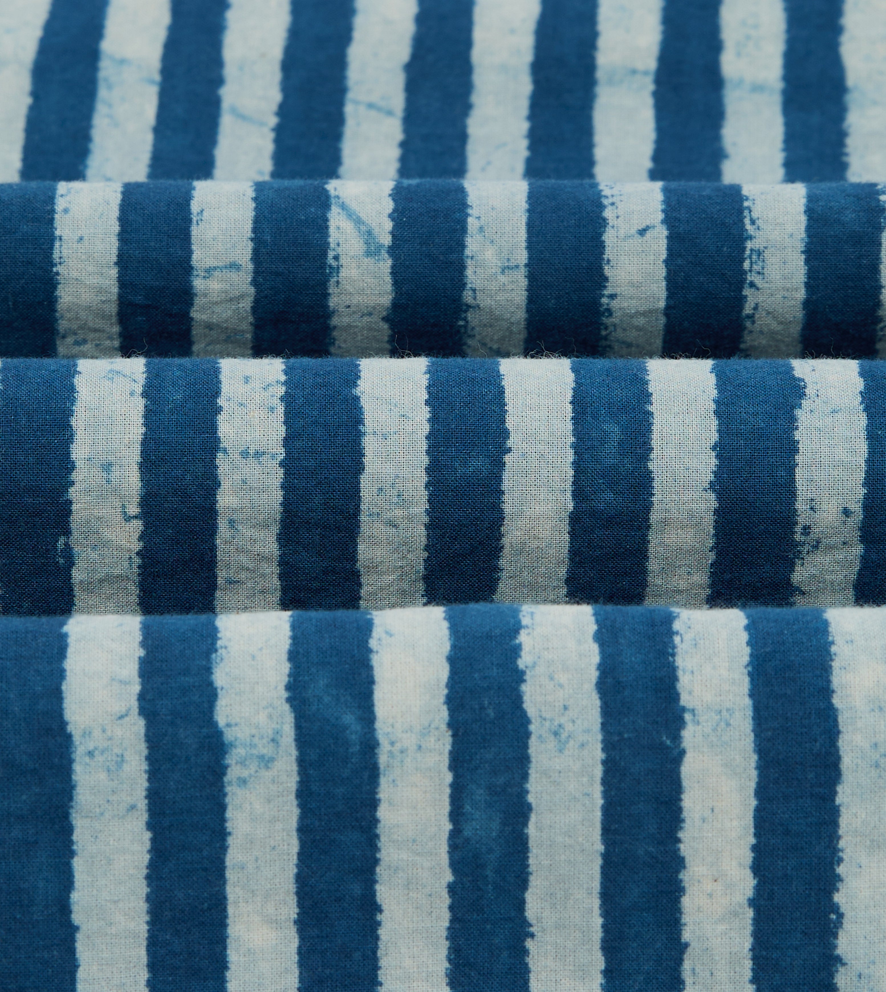 Indigo Stripe Block Print Cotton Camp Collar Short Sleeve Shirt