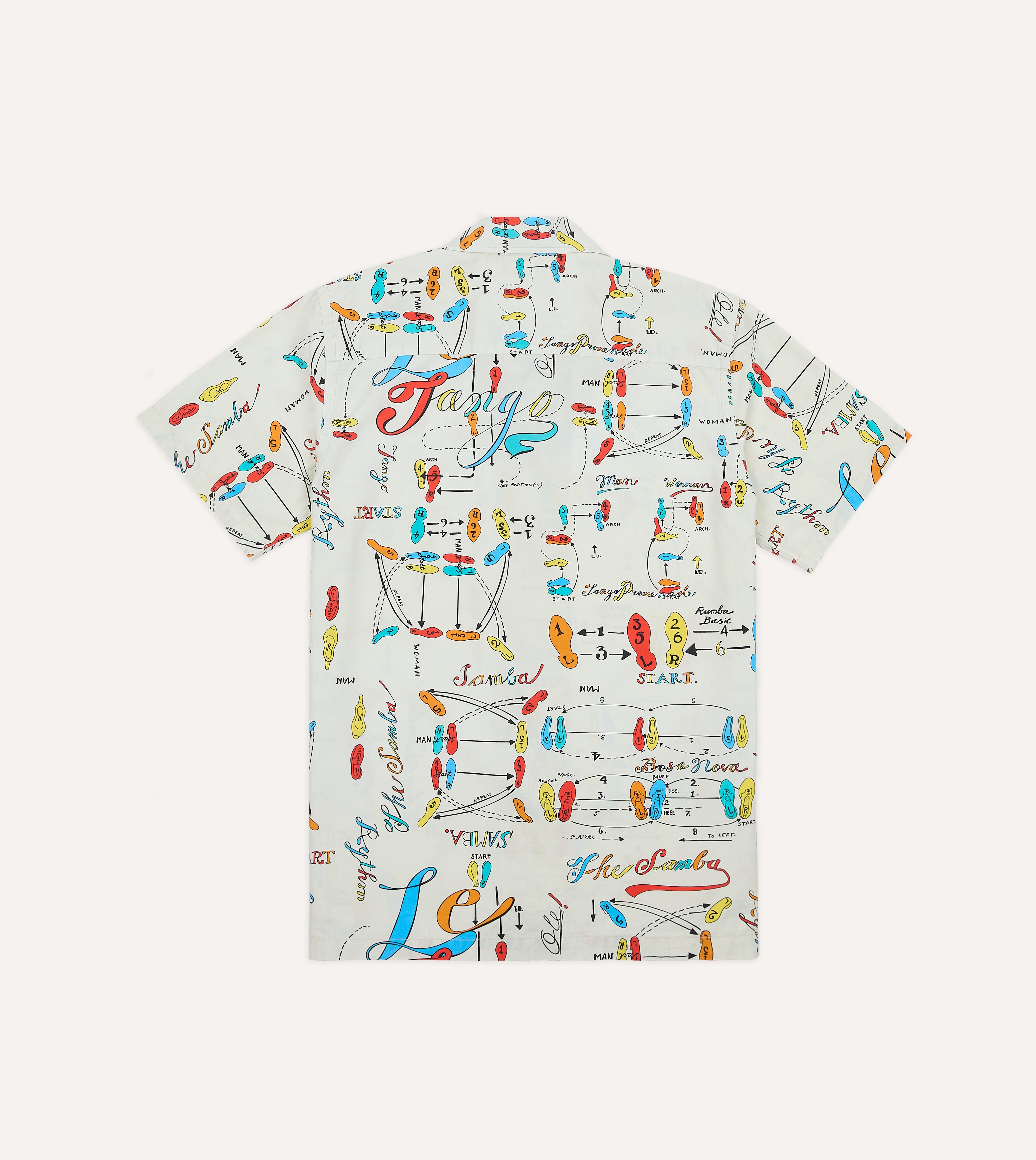 Dance Steps Print Cotton Camp Collar Short Sleeve Shirt