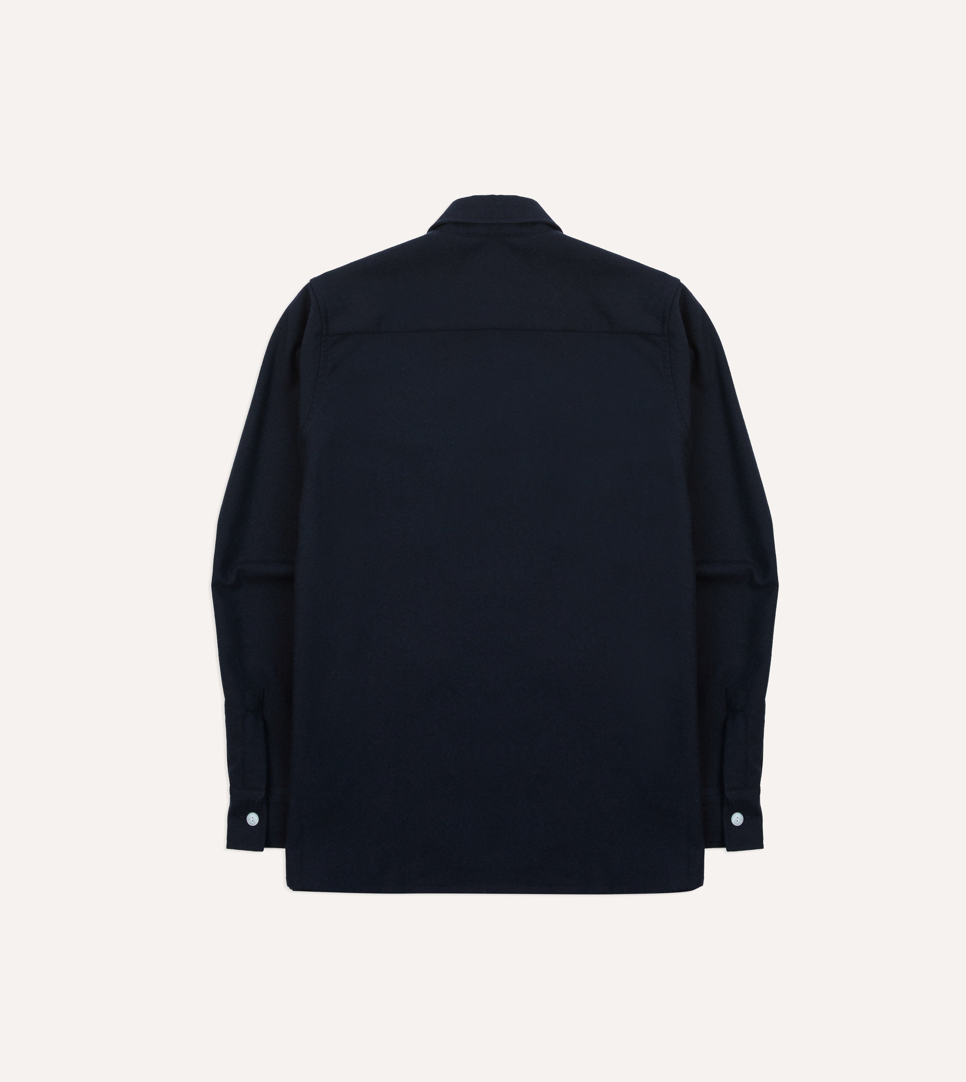 Navy Wool Four-Pocket Camp Collar Work Shirt