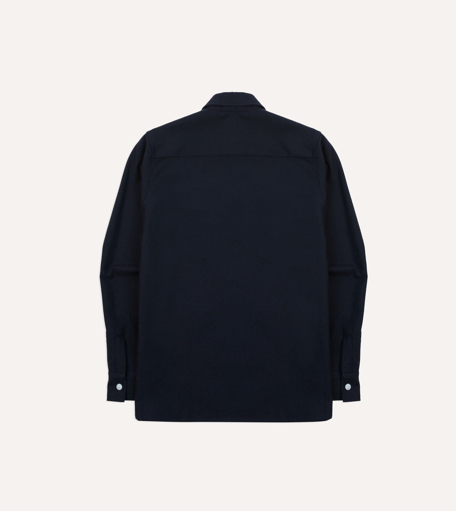 Navy Wool Four-Pocket Camp Collar Work Shirt