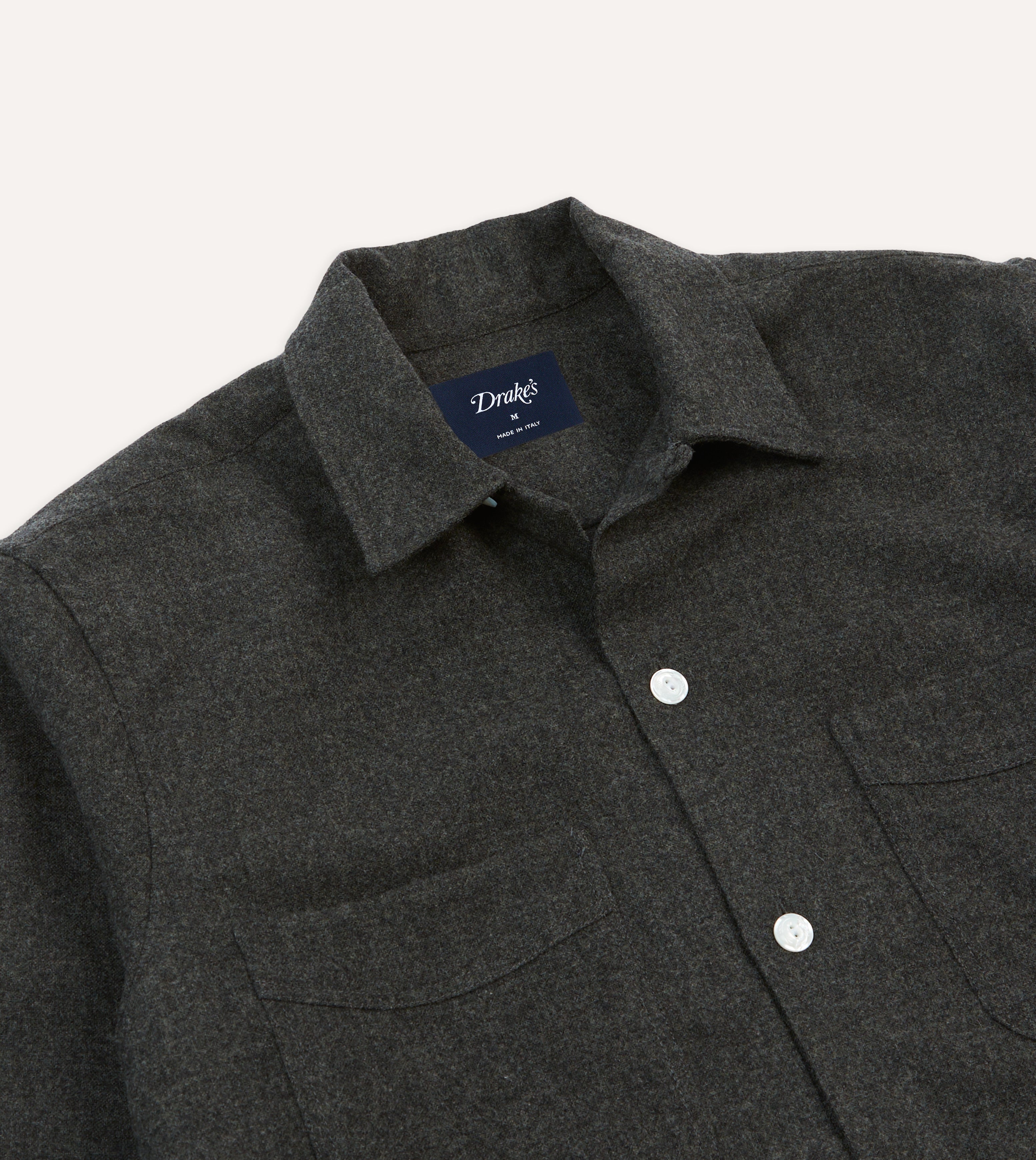 Grey Wool Four-Pocket Camp Collar Work Shirt – Drakes US