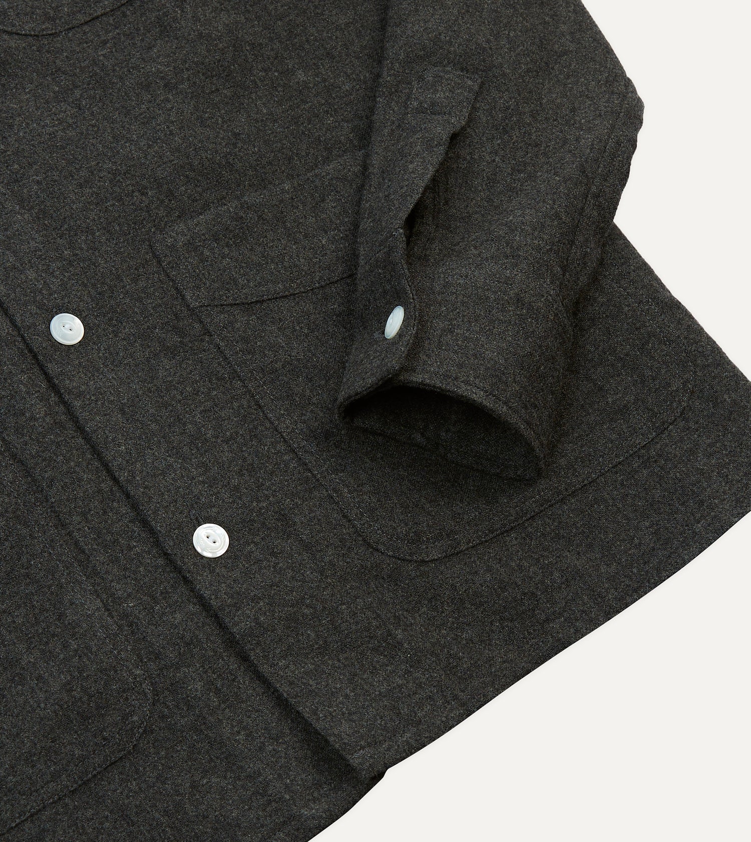 Grey Wool Four-Pocket Camp Collar Work Shirt