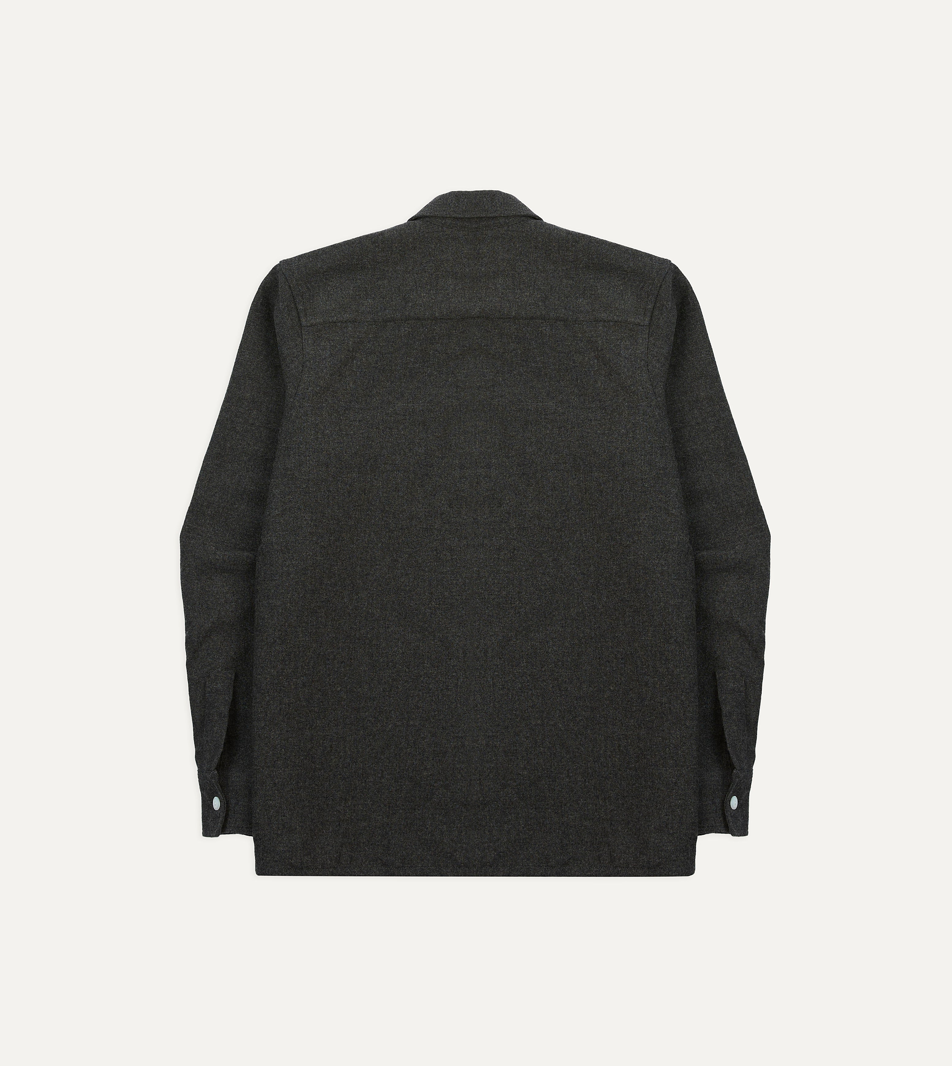 Grey Wool Four-Pocket Camp Collar Work Shirt