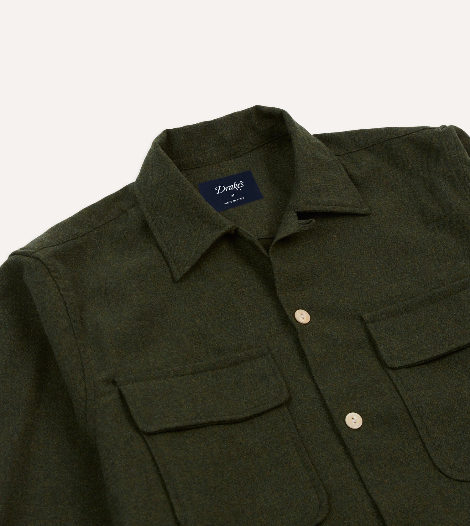 Dark Green Wool Two-Pocket Camp Collar Work Shirt