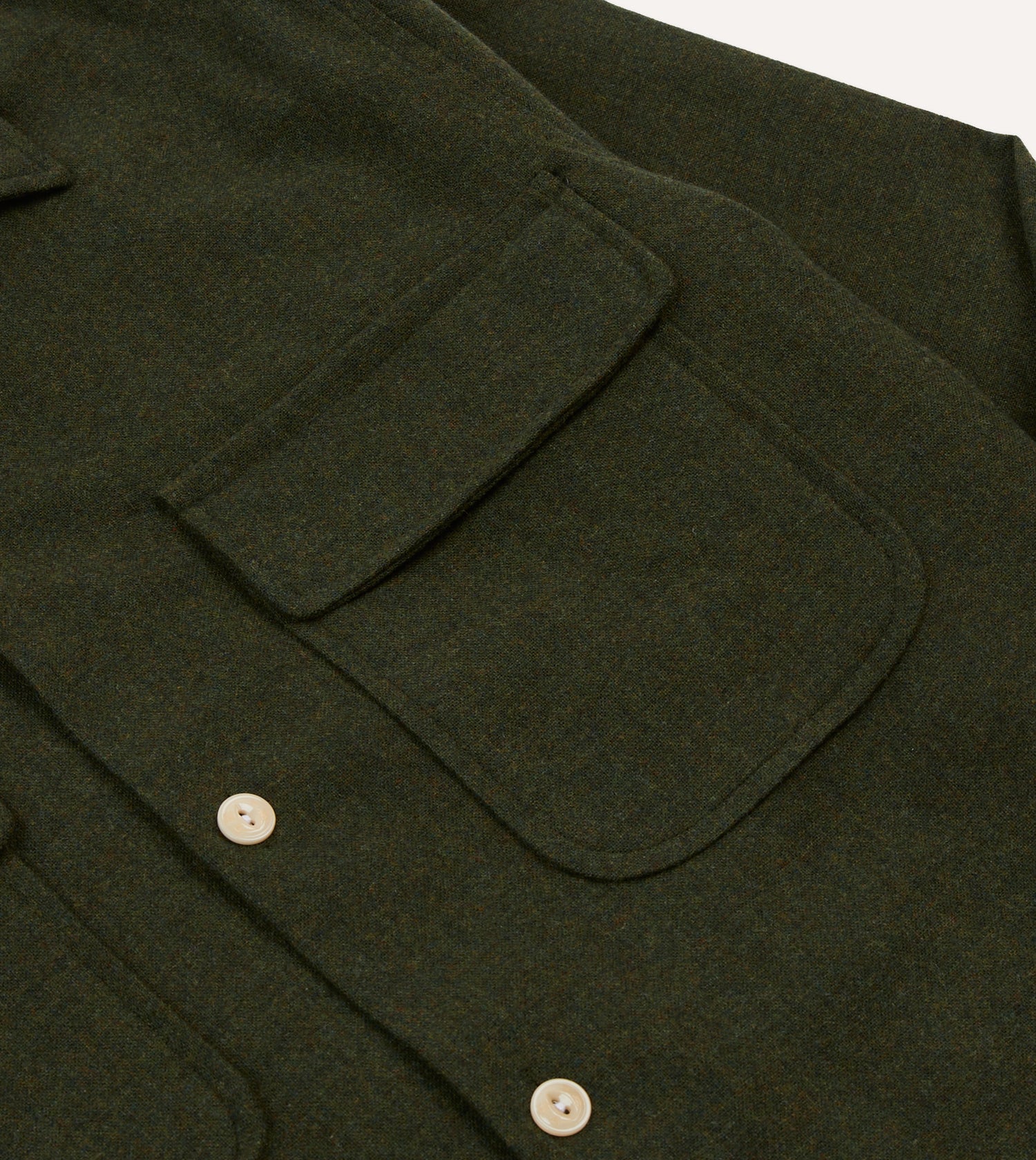 Dark Green Wool Two-Pocket Camp Collar Work Shirt