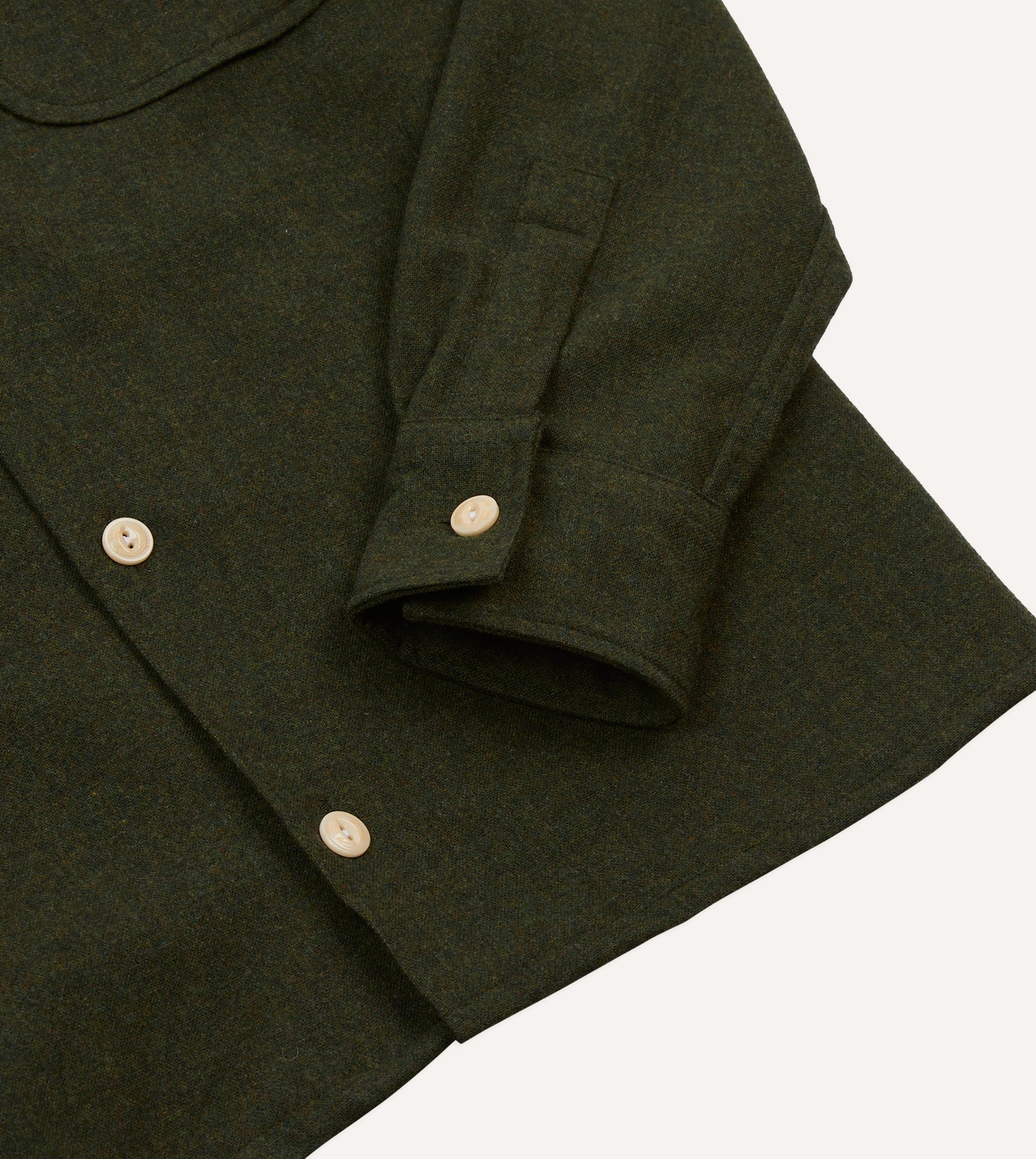 Dark Green Wool Two-Pocket Camp Collar Work Shirt
