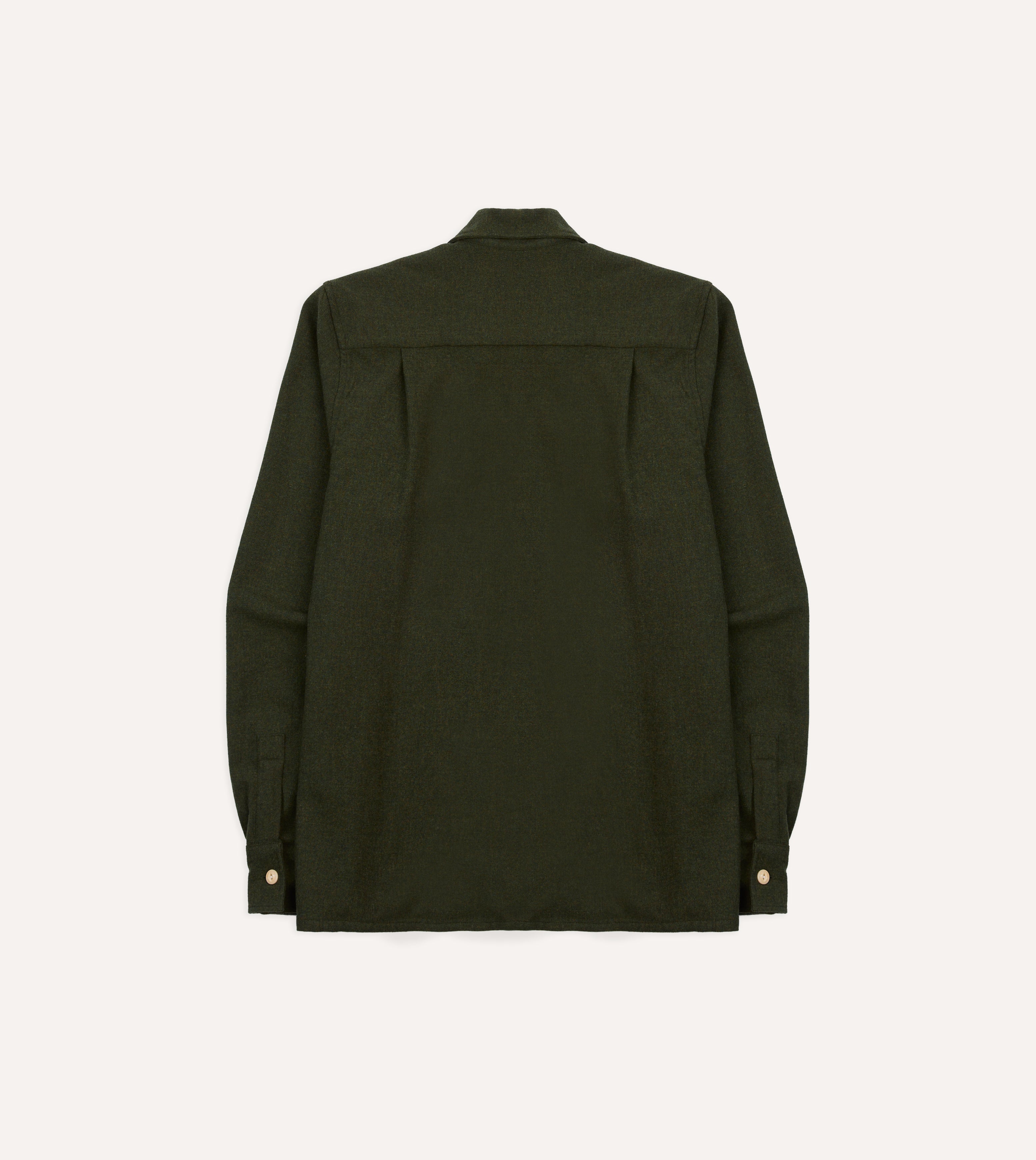 Dark Green Wool Two-Pocket Camp Collar Work Shirt