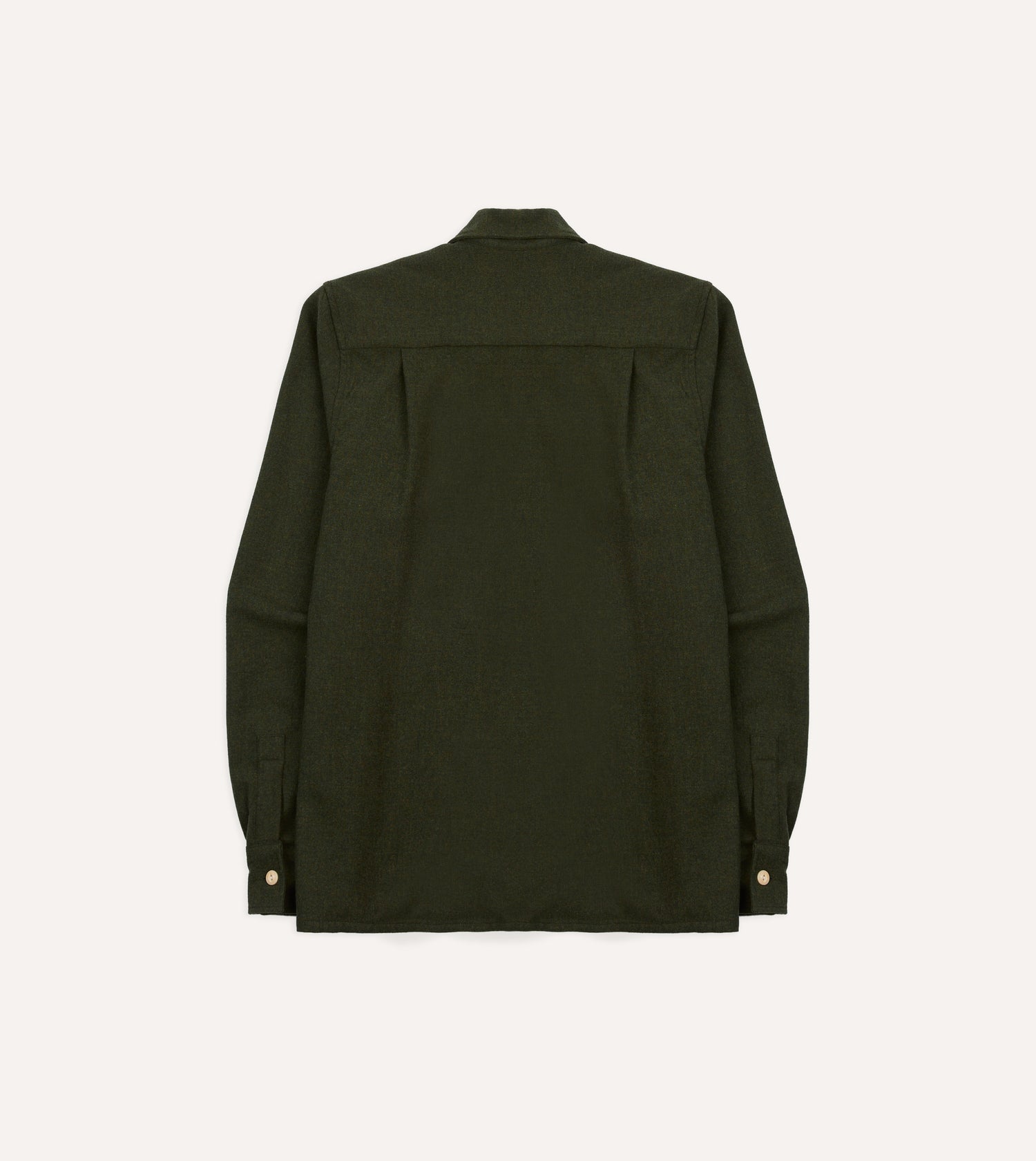 Dark Green Wool Two-Pocket Camp Collar Work Shirt