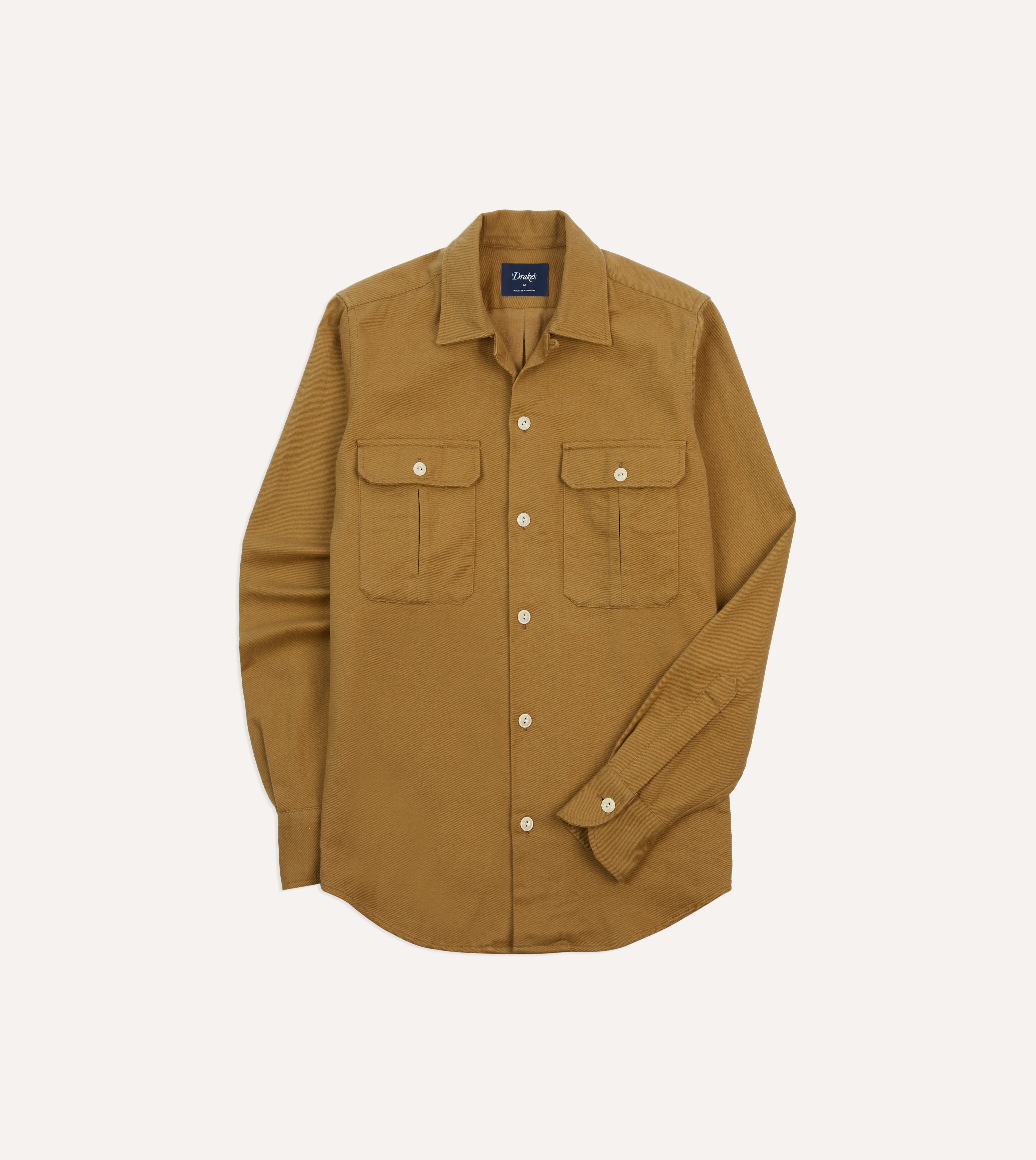 Sand Brushed Cotton Twill Two-Pocket Camp Collar Work Shirt