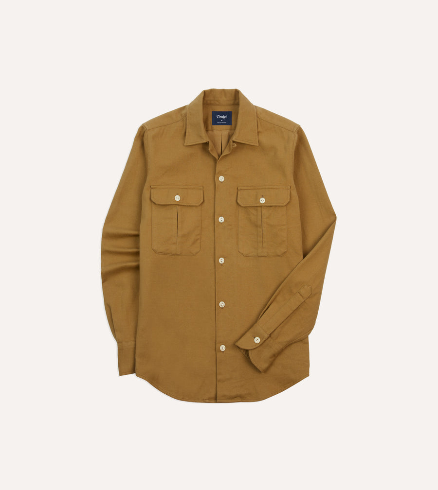 Sand Brushed Cotton Twill Two-Pocket Camp Collar Work Shirt
