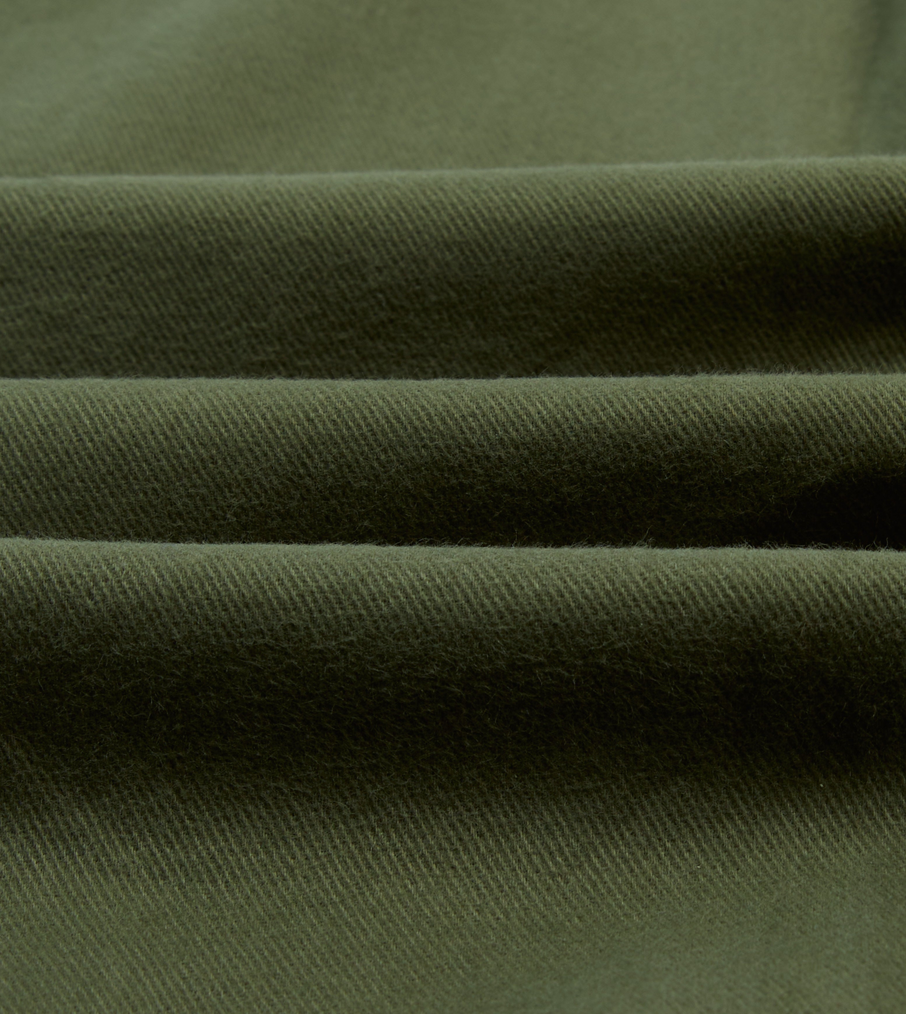 Olive Brushed Cotton Twill Two-Pocket Camp Collar Work Shirt