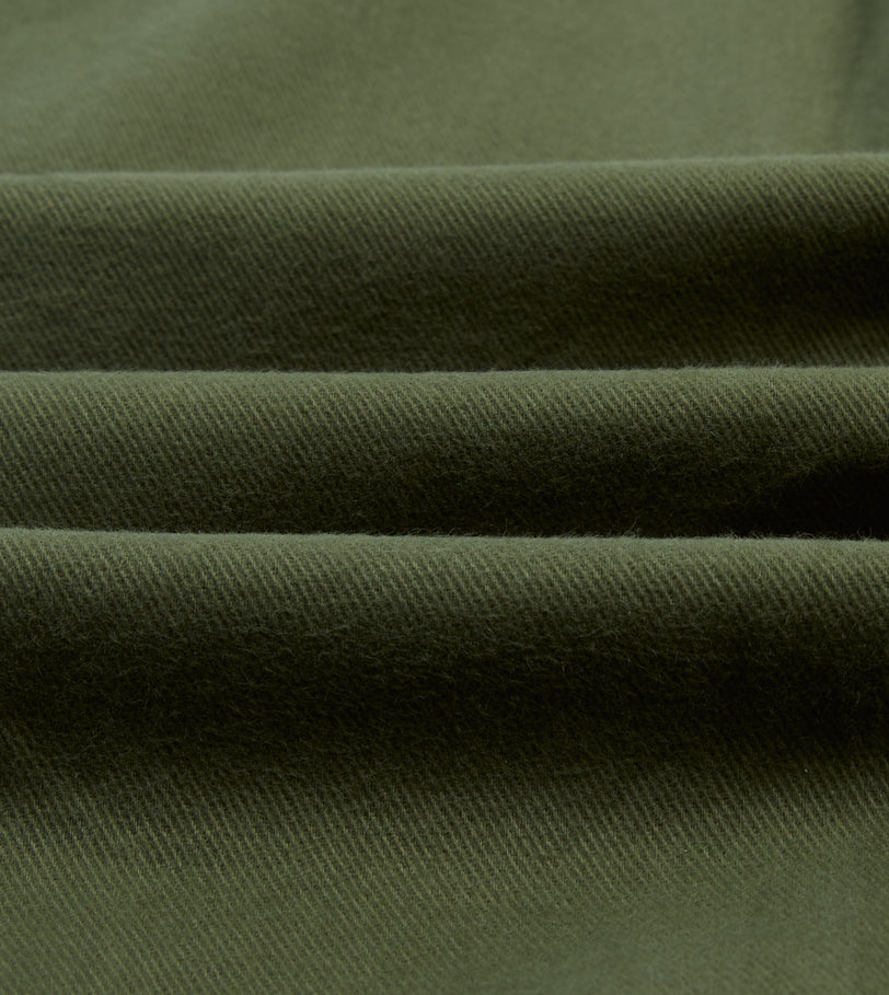 Olive Brushed Cotton Twill Two-Pocket Camp Collar Work Shirt