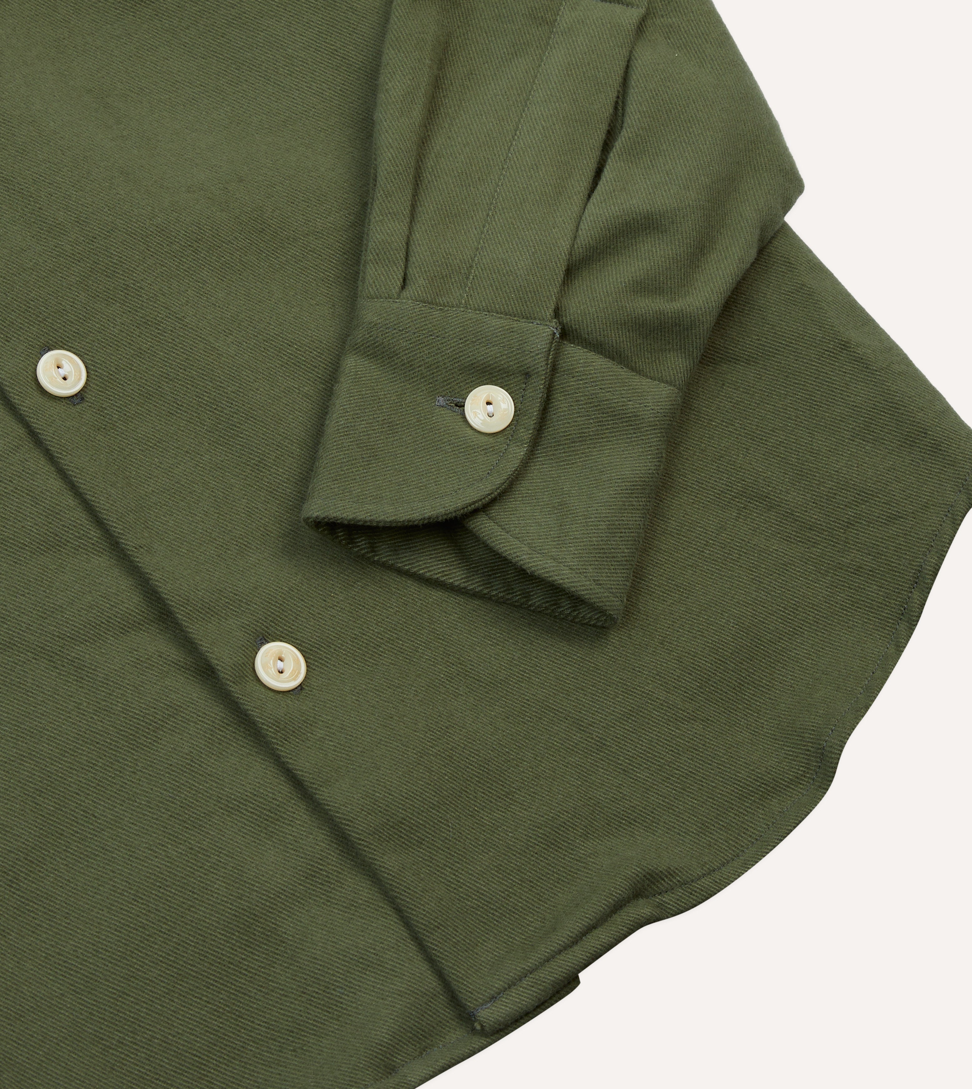Olive Brushed Cotton Twill Two-Pocket Camp Collar Work Shirt