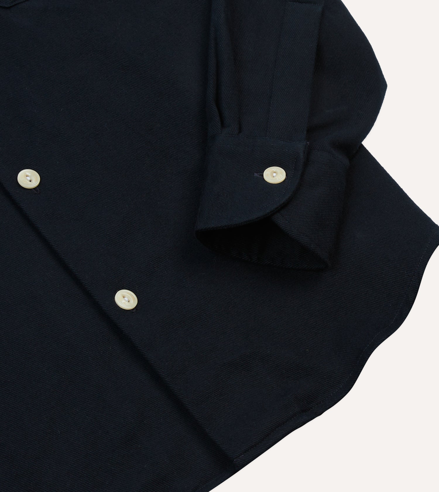 Navy Brushed Cotton Twill Two-Pocket Camp Collar Work Shirt