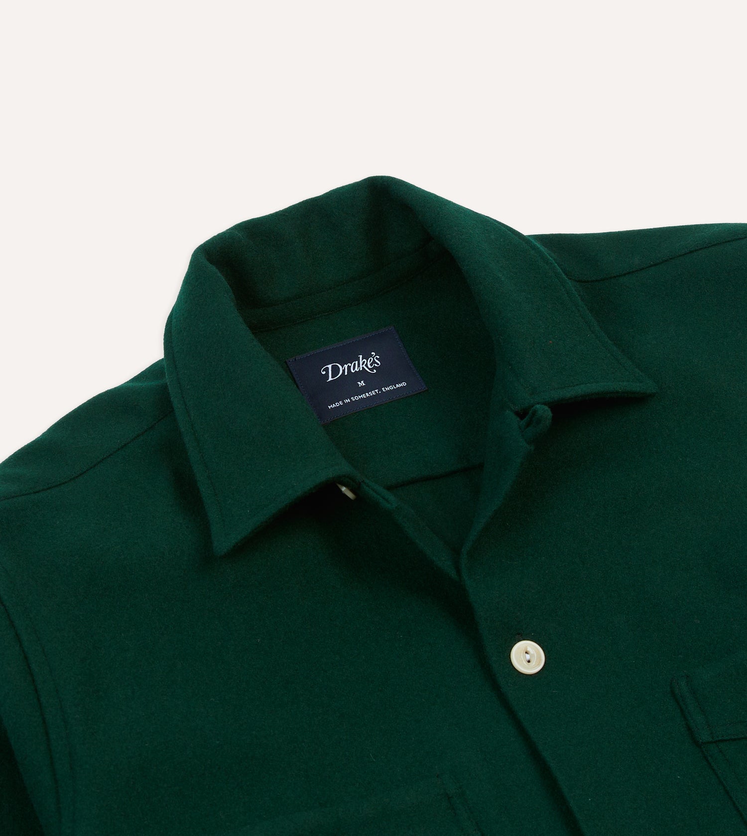 Green Wool Four-Pocket Camp Collar Work Shirt